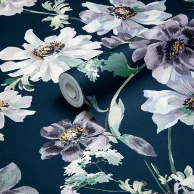 GoodHome Amazo Blue Floral Textured Wallpaper 3 GoodHome Amazo Blue Floral Textured Wallpaper