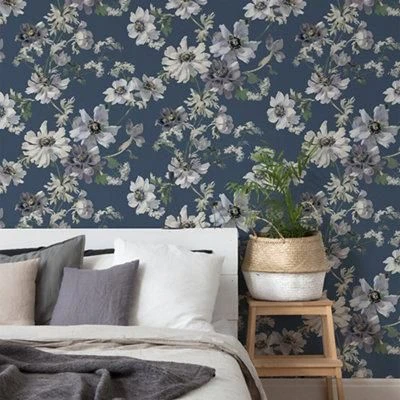 GoodHome Amazo Blue Floral Textured Wallpaper 6 GoodHome Amazo Blue Floral Textured Wallpaper - Image 4