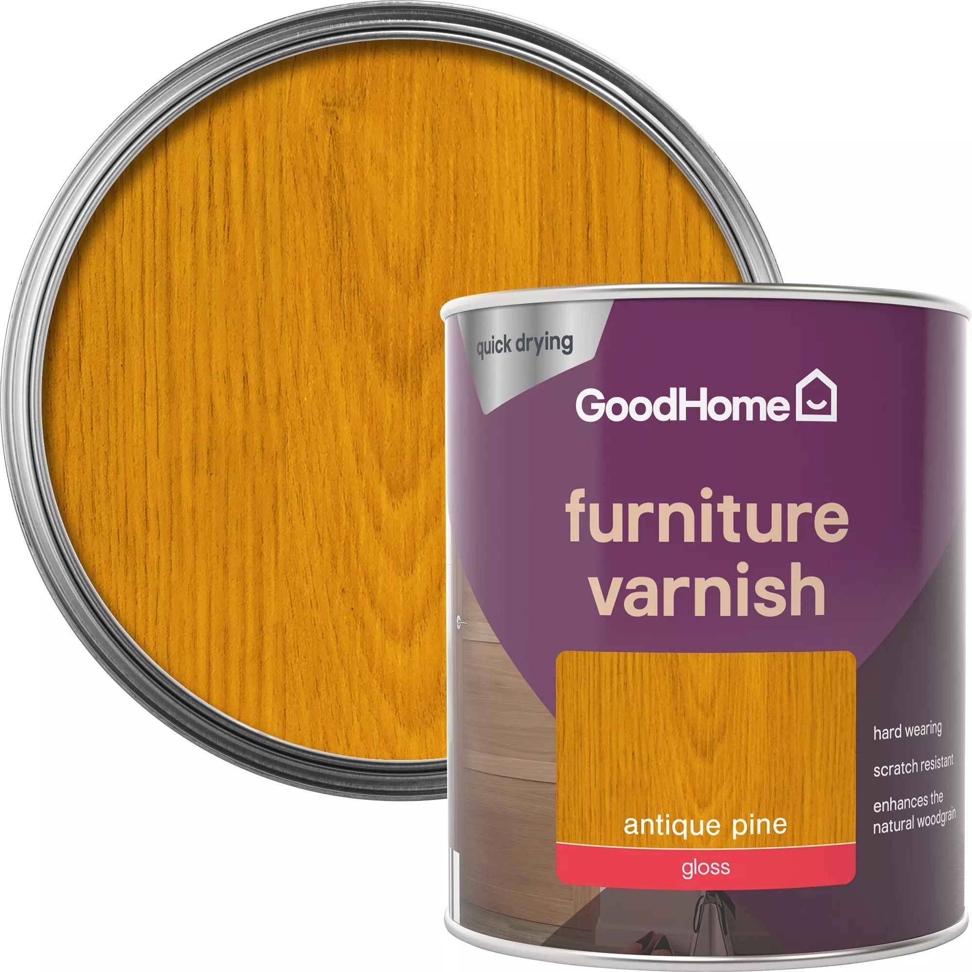 GoodHome Antique Pine Gloss Multi-surface Furniture Wood Varnish, 750ml 3 GoodHome Antique Pine Gloss Multi-surface Furniture Wood Varnish, 750ml