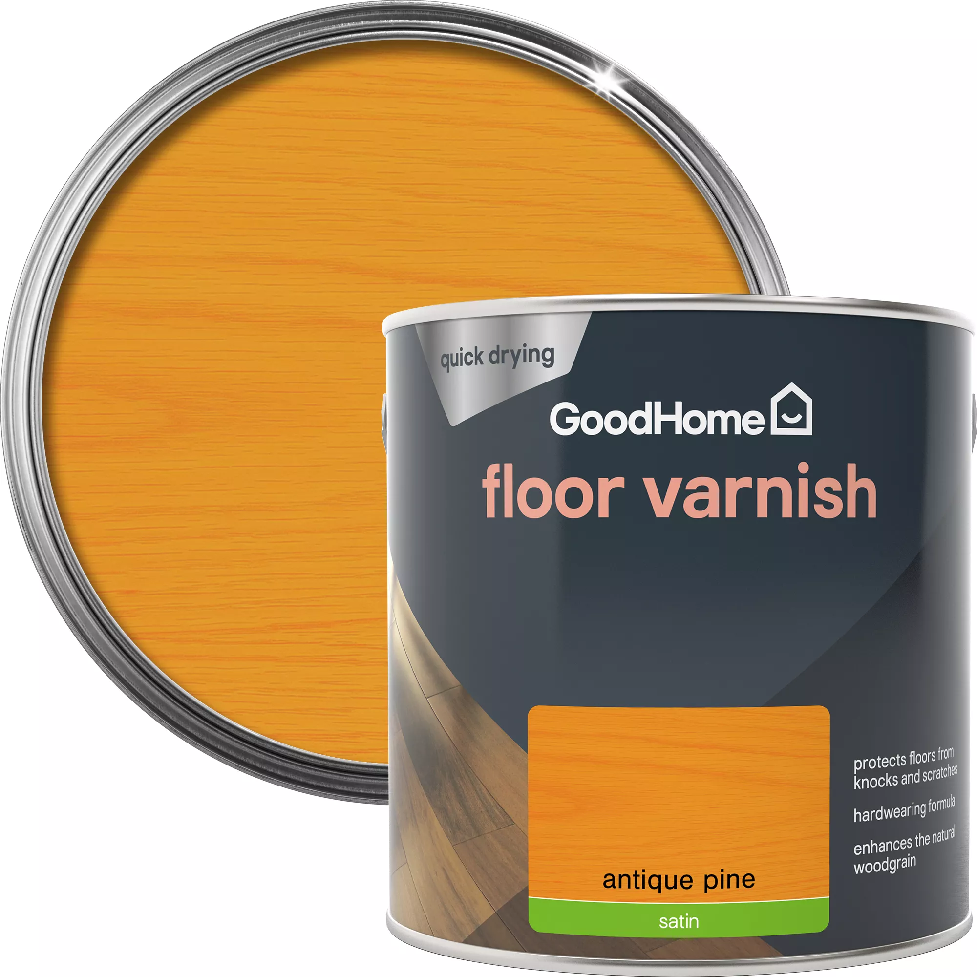 GoodHome Antique Pine Satin Floor Wood Varnish, 2.5L 3 GoodHome Antique Pine Satin Floor Wood Varnish, 2.5L