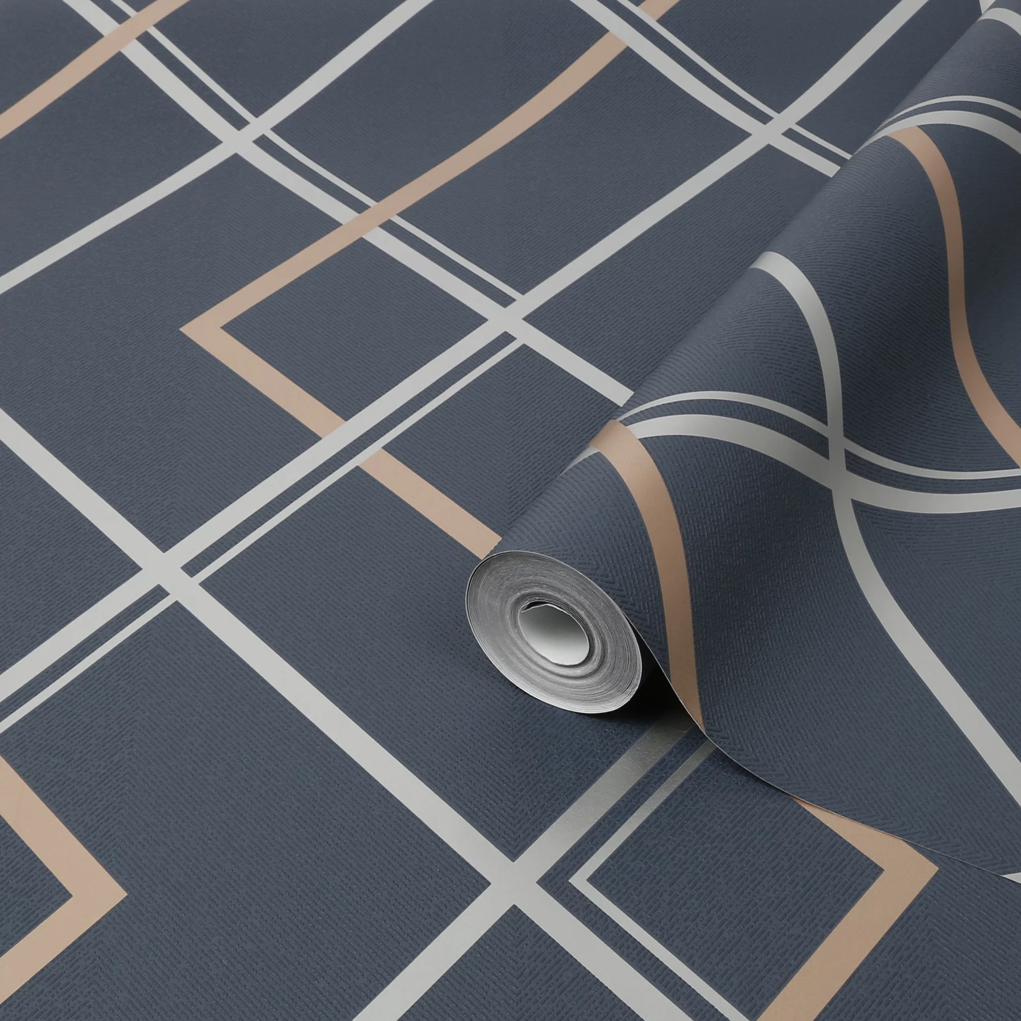 GoodHome Ashbourne Blue Geometric Metallic Effect Smooth Wallpaper 3 GoodHome Ashbourne Blue Geometric Metallic Effect Smooth Wallpaper