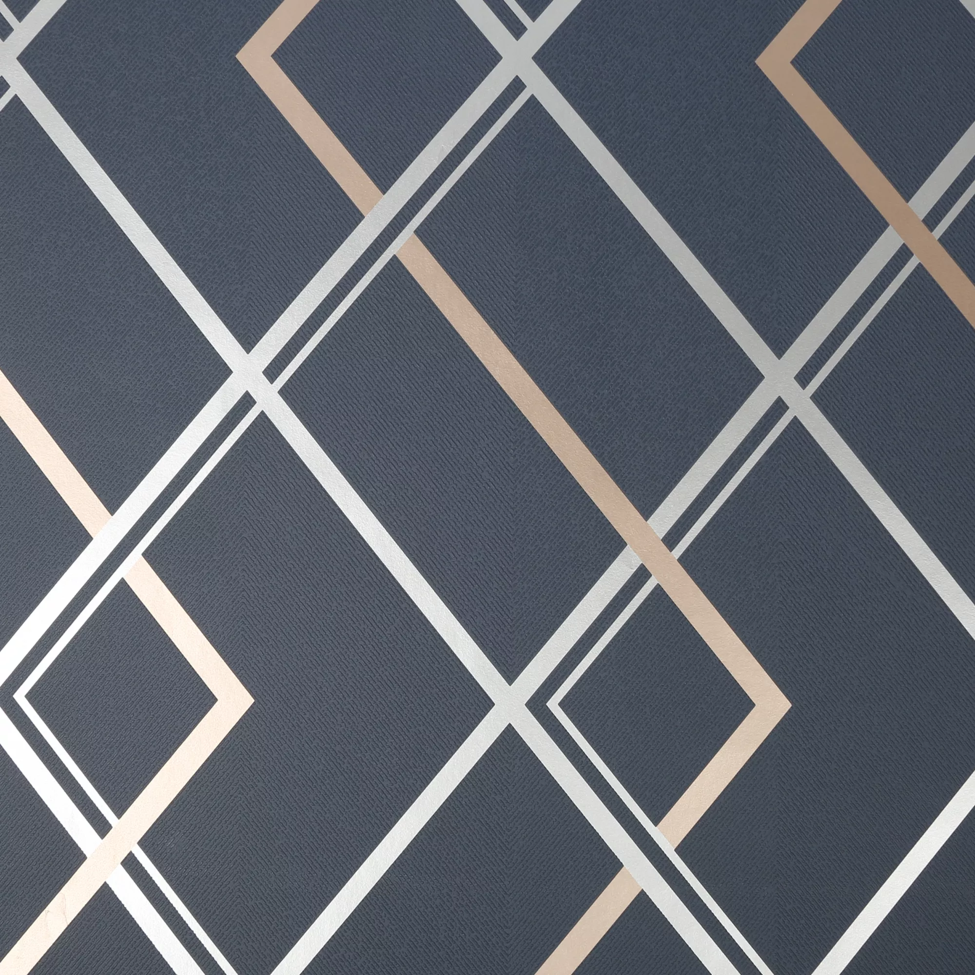 GoodHome Ashbourne Blue Geometric Metallic Effect Smooth Wallpaper 4 GoodHome Ashbourne Blue Geometric Metallic Effect Smooth Wallpaper - Image 2