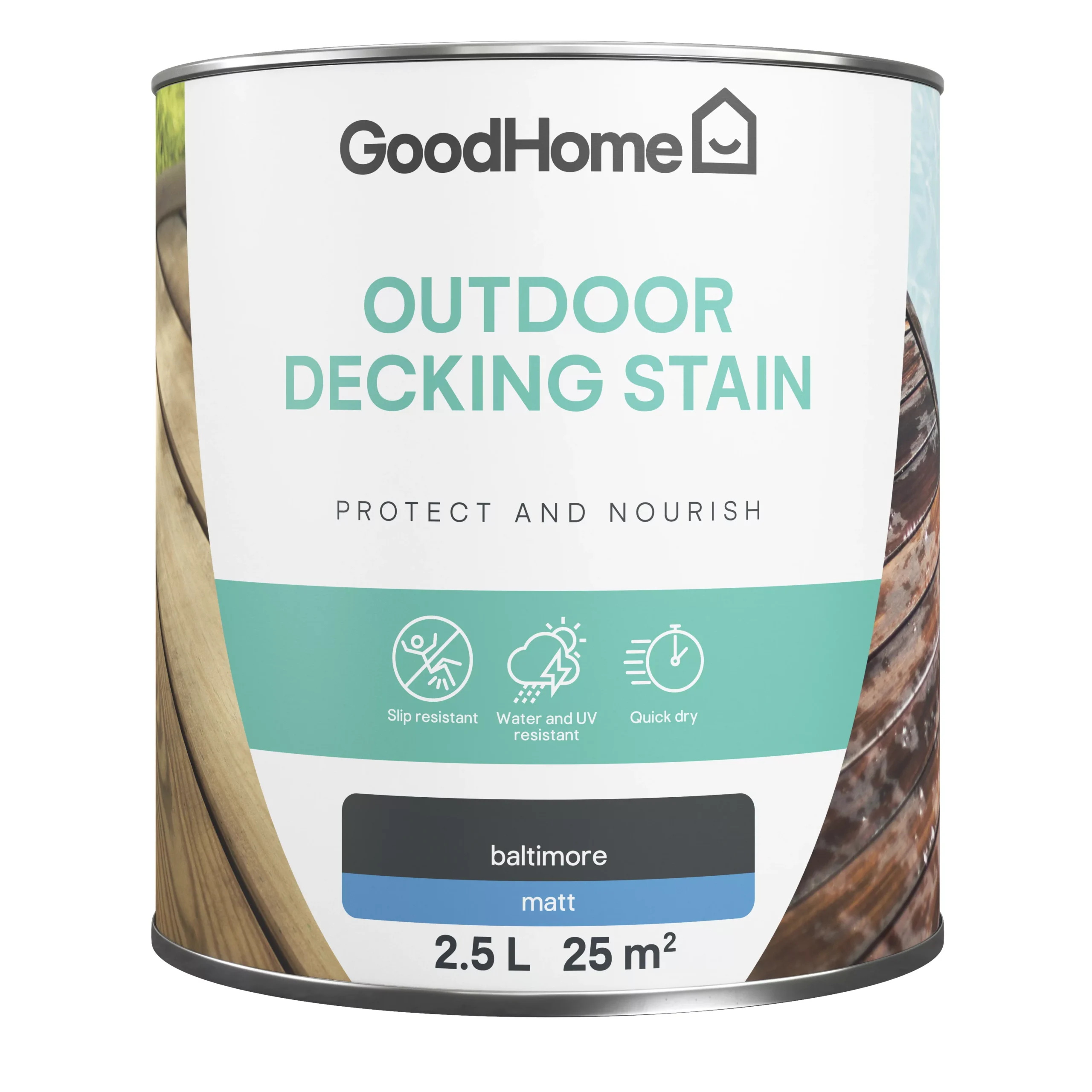 GoodHome Baltimore Matt Quick Dry Decking Wood Stain, 2.5L 4 GoodHome Baltimore Matt Quick Dry Decking Wood Stain, 2.5L - Image 2