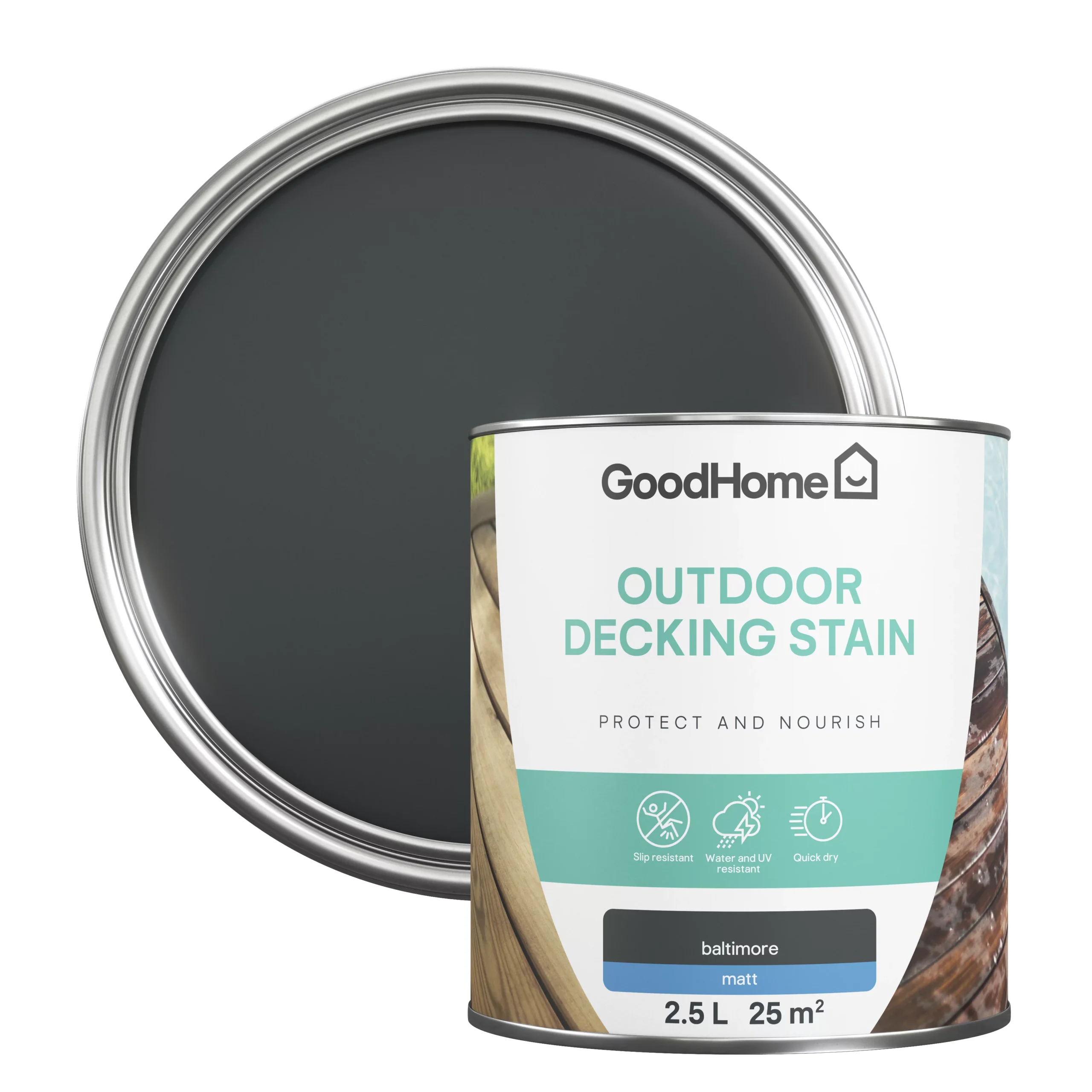 GoodHome Baltimore Matt Quick Dry Decking Wood Stain, 2.5L 3 GoodHome Baltimore Matt Quick Dry Decking Wood Stain, 2.5L