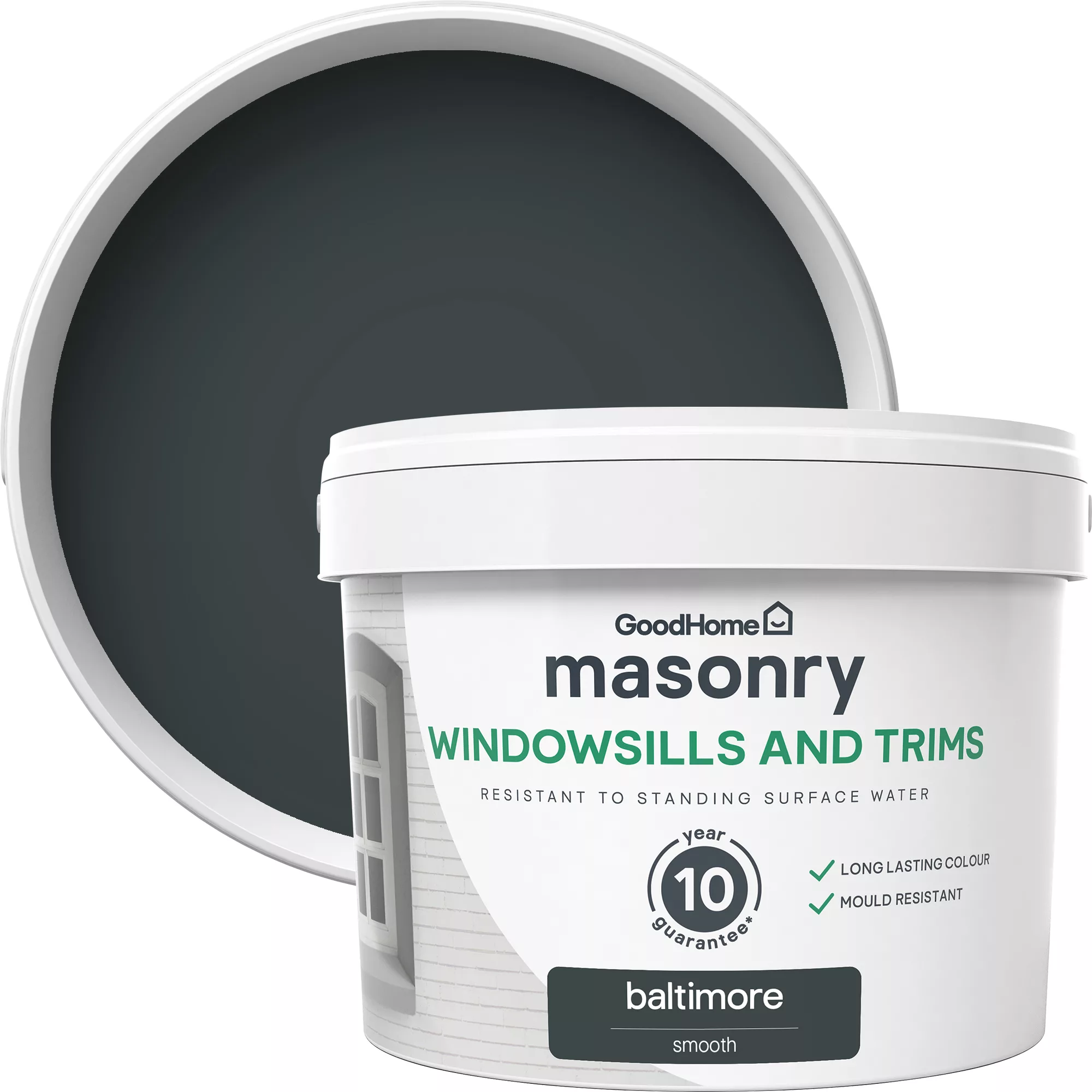 GoodHome Baltimore Smooth Matt Masonry Paint, 2.5L Tin 2 GoodHome Baltimore Smooth Matt Masonry Paint, 2.5L Tin
