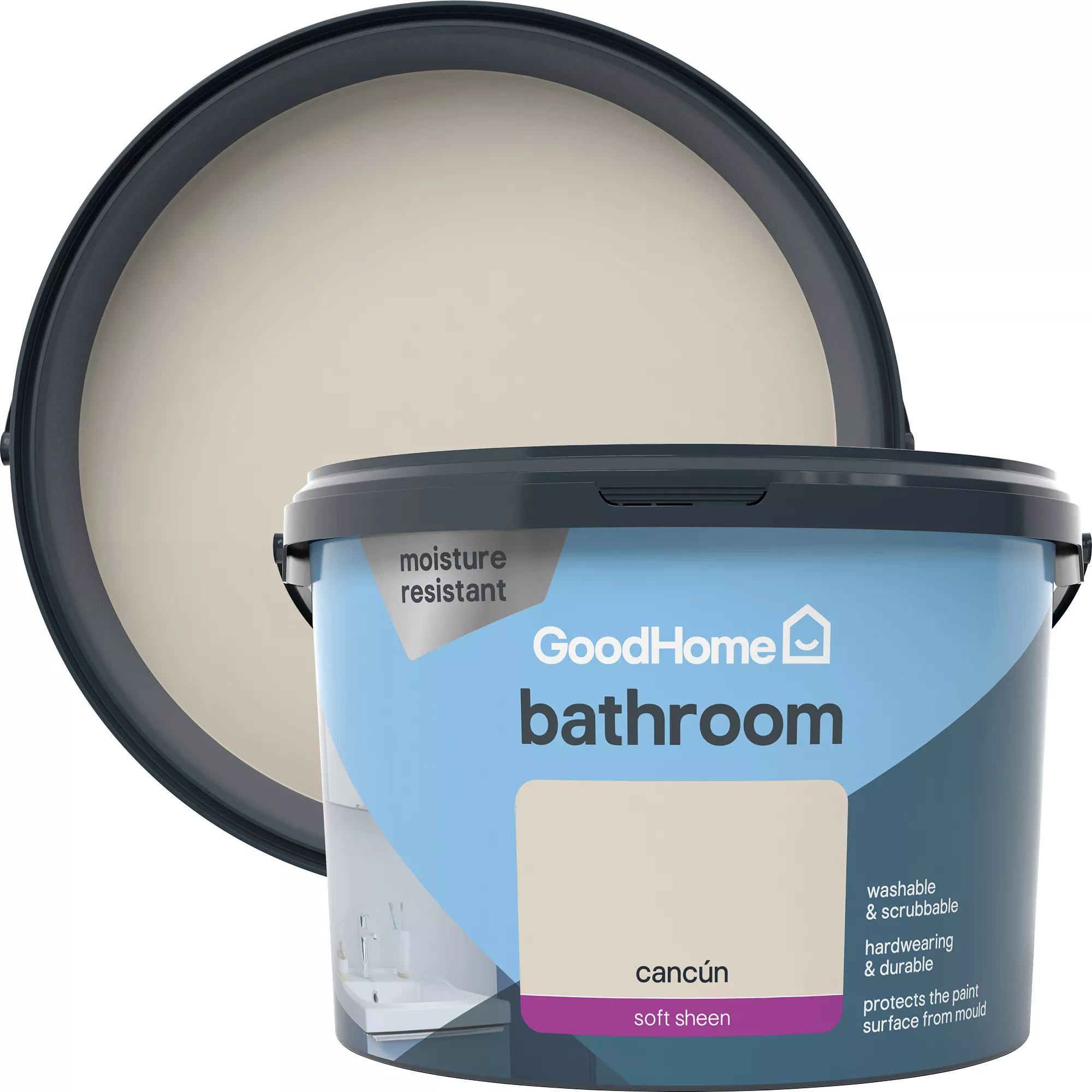 GoodHome Bathroom Cancun Soft Sheen Emulsion Paint, 2.5L 3 GoodHome Bathroom Cancun Soft Sheen Emulsion Paint, 2.5L