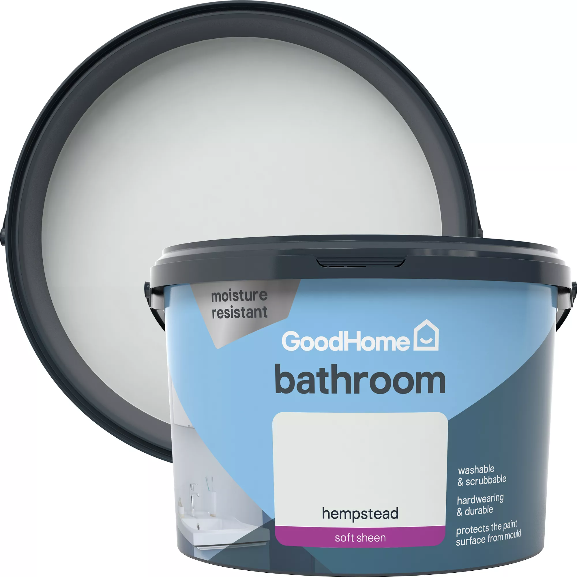 GoodHome Bathroom Hempstead Soft Sheen Emulsion Paint, 2.5L 3 GoodHome Bathroom Hempstead Soft Sheen Emulsion Paint, 2.5L