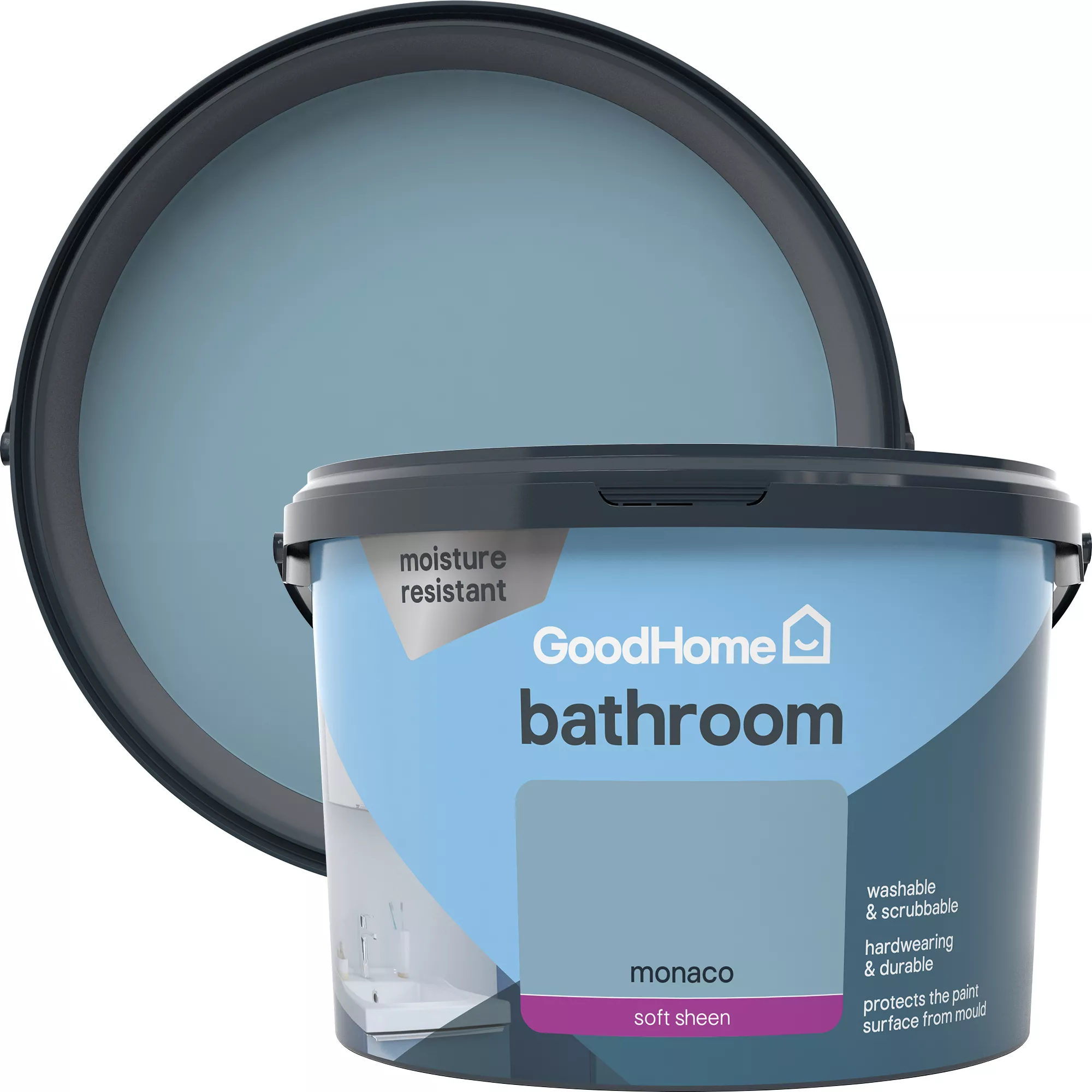 GoodHome Bathroom Monaco Soft Sheen Emulsion Paint, 2.5L 3 GoodHome Bathroom Monaco Soft Sheen Emulsion Paint, 2.5L