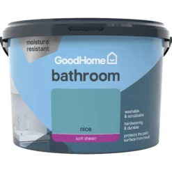 GoodHome Bathroom Nice Soft Sheen Emulsion Paint, 2.5L -Trade Points goodhome bathroom nice soft sheen emulsion paint 2 5l3663602592273 02c