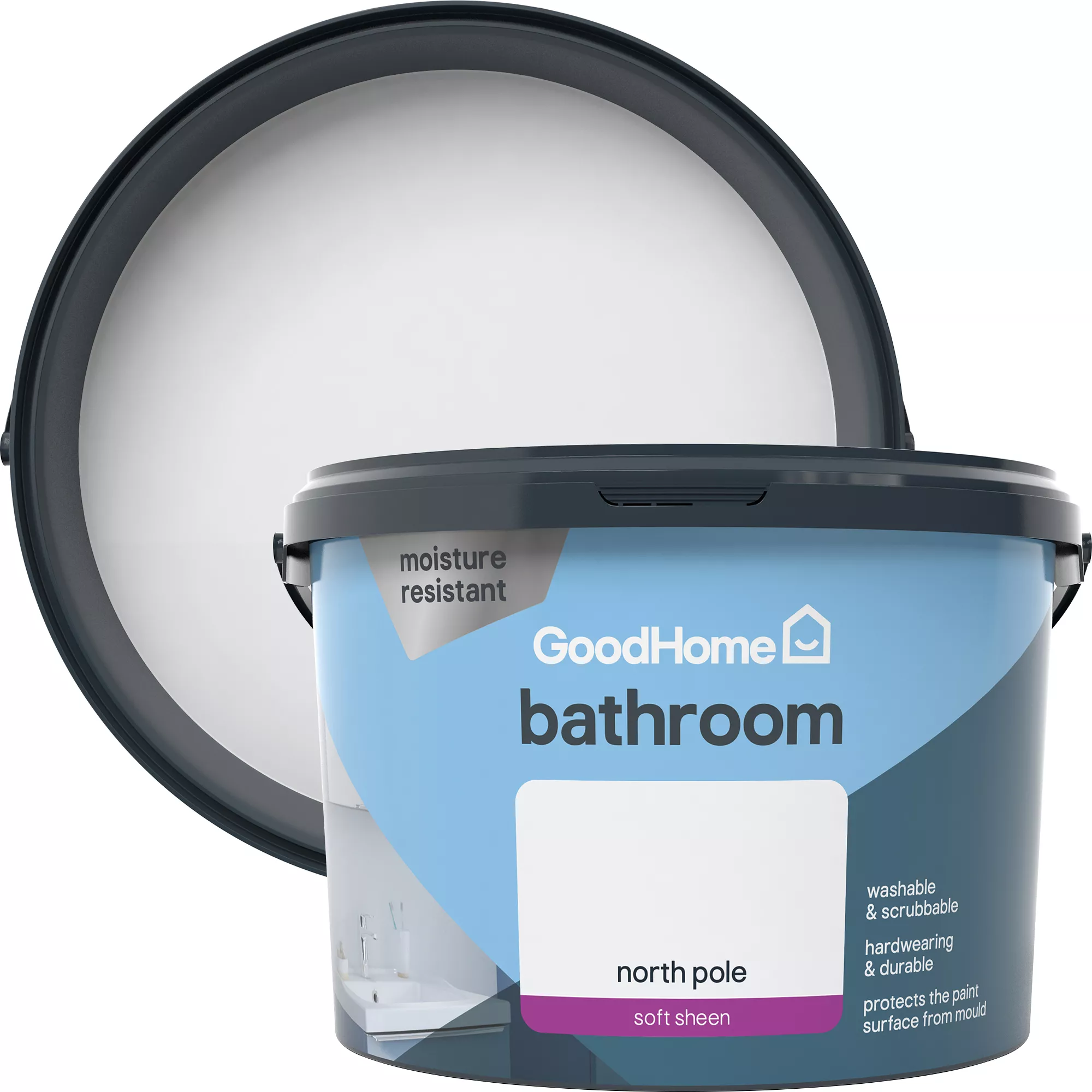 GoodHome Bathroom North Pole Soft Sheen Emulsion Paint, 2.5L 3 GoodHome Bathroom North Pole Soft Sheen Emulsion Paint, 2.5L