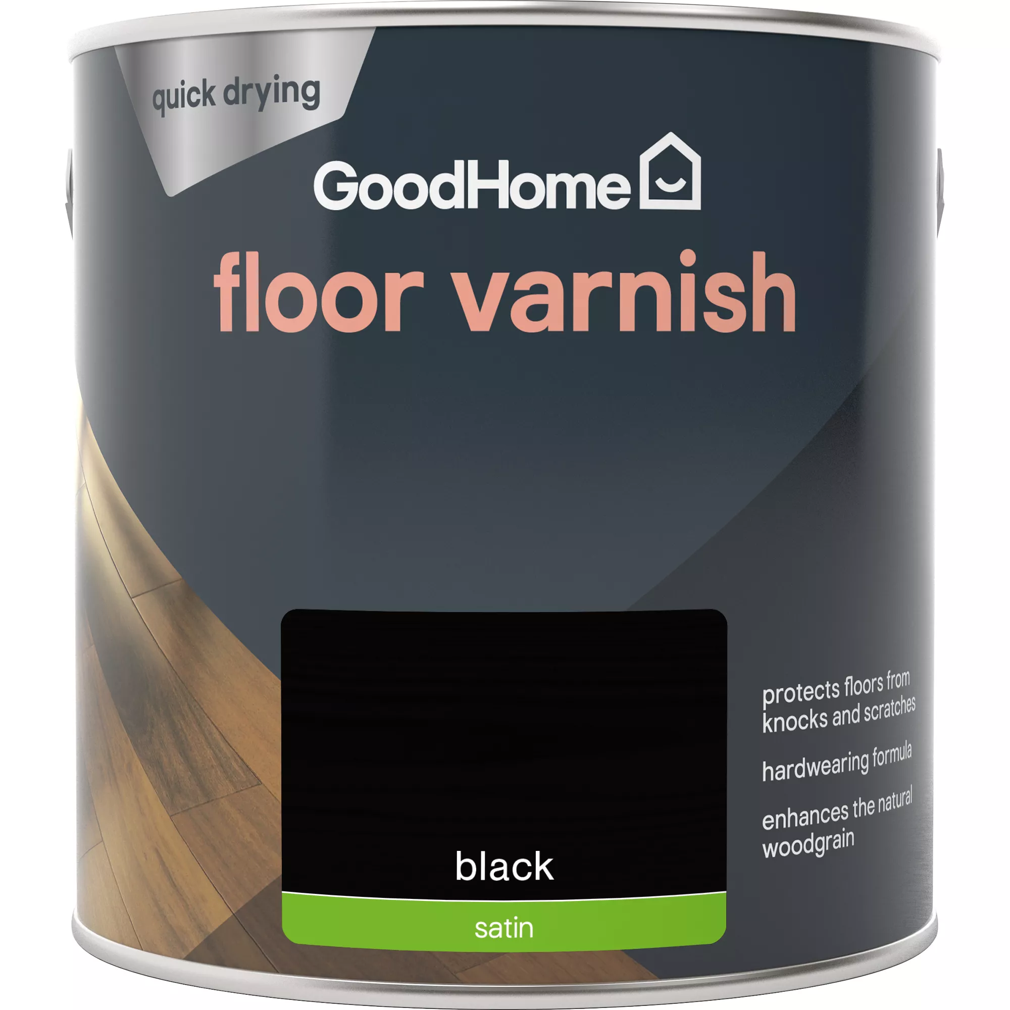GoodHome Black Satin Floor Wood Varnish, 2.5L 4 GoodHome Black Satin Floor Wood Varnish, 2.5L - Image 2