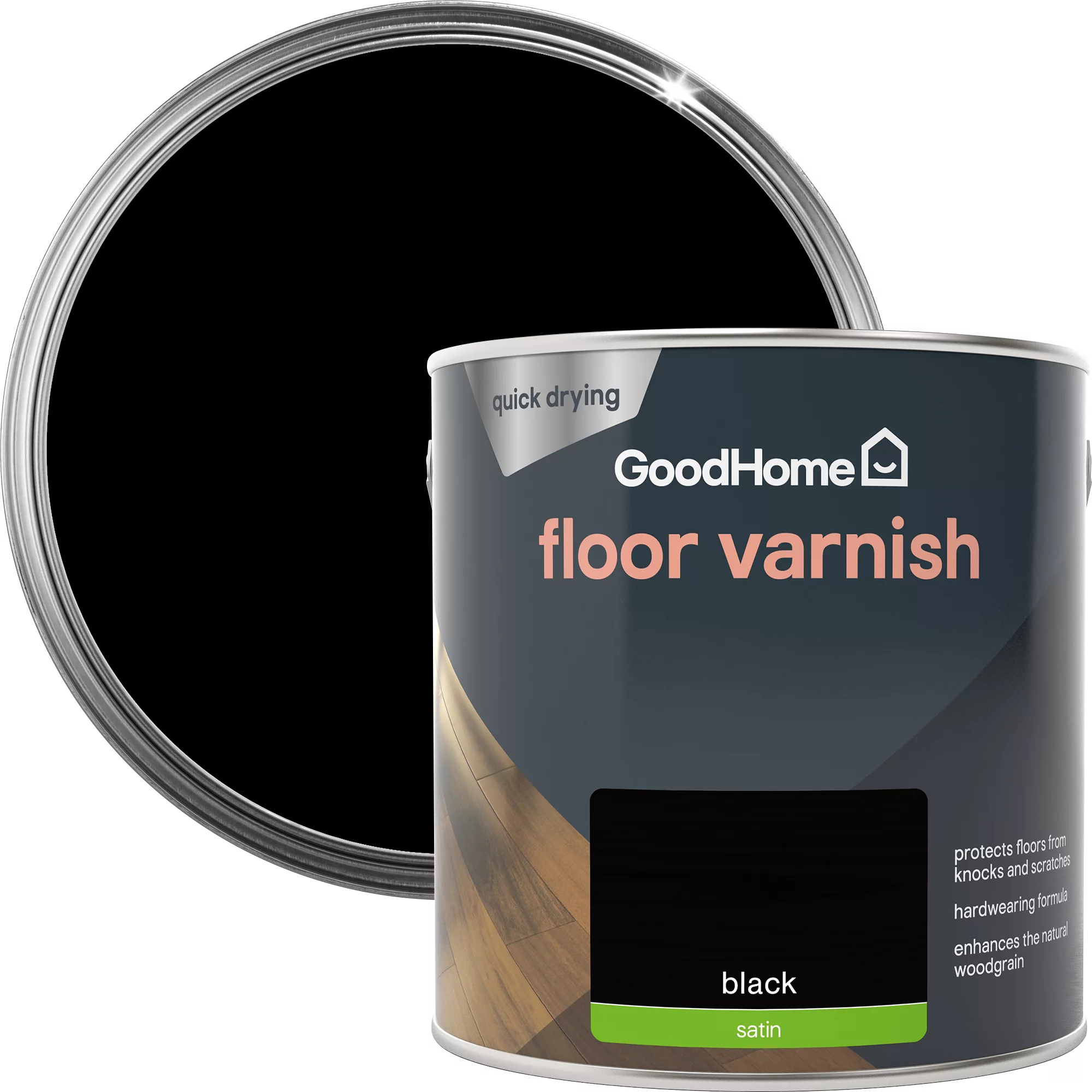 GoodHome Black Satin Floor Wood Varnish, 2.5L 3 GoodHome Black Satin Floor Wood Varnish, 2.5L