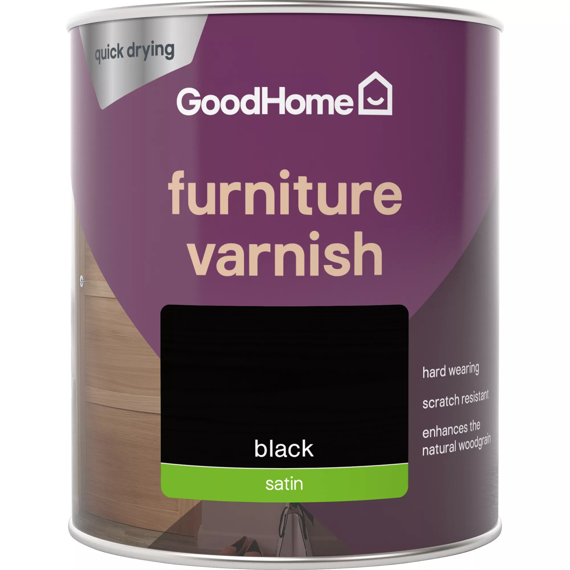 GoodHome Black Satin Multi-surface Furniture Wood Varnish, 750ml 4 GoodHome Black Satin Multi-surface Furniture Wood Varnish, 750ml - Image 2
