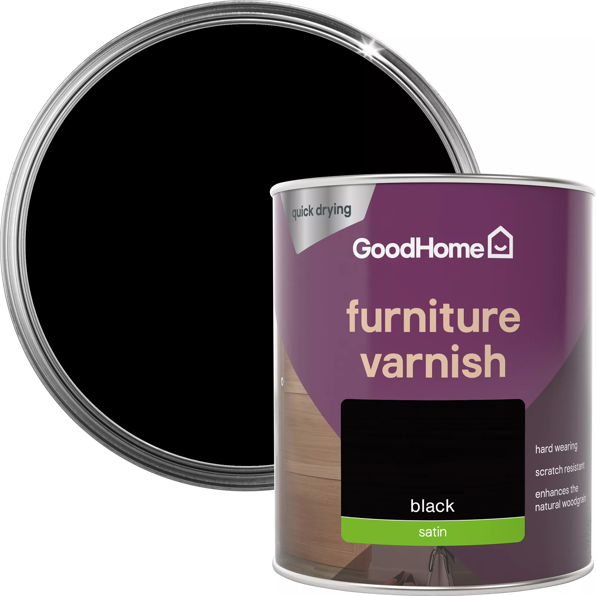 GoodHome Black Satin Multi-surface Furniture Wood Varnish, 750ml 3 GoodHome Black Satin Multi-surface Furniture Wood Varnish, 750ml