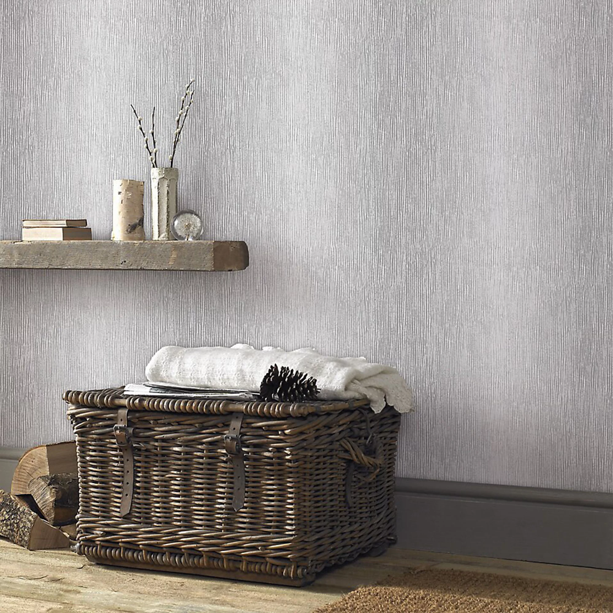 GoodHome Bloxholm Grey Striped Silver Effect Textured Wallpaper 6 GoodHome Bloxholm Grey Striped Silver Effect Textured Wallpaper - Image 4