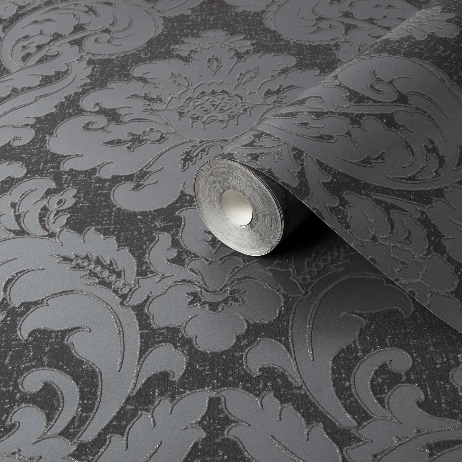 GoodHome Chalfont Charcoal Damask Glitter Effect Textured Wallpaper 3 GoodHome Chalfont Charcoal Damask Glitter Effect Textured Wallpaper