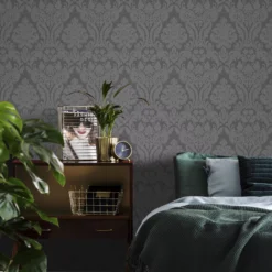 GoodHome Chalfont Charcoal Damask Glitter Effect Textured Wallpaper 11 GoodHome Chalfont Charcoal Damask Glitter Effect Textured Wallpaper -Trade Points goodhome chalfont charcoal damask glitter effect textured wallpaper5059340410708 20i