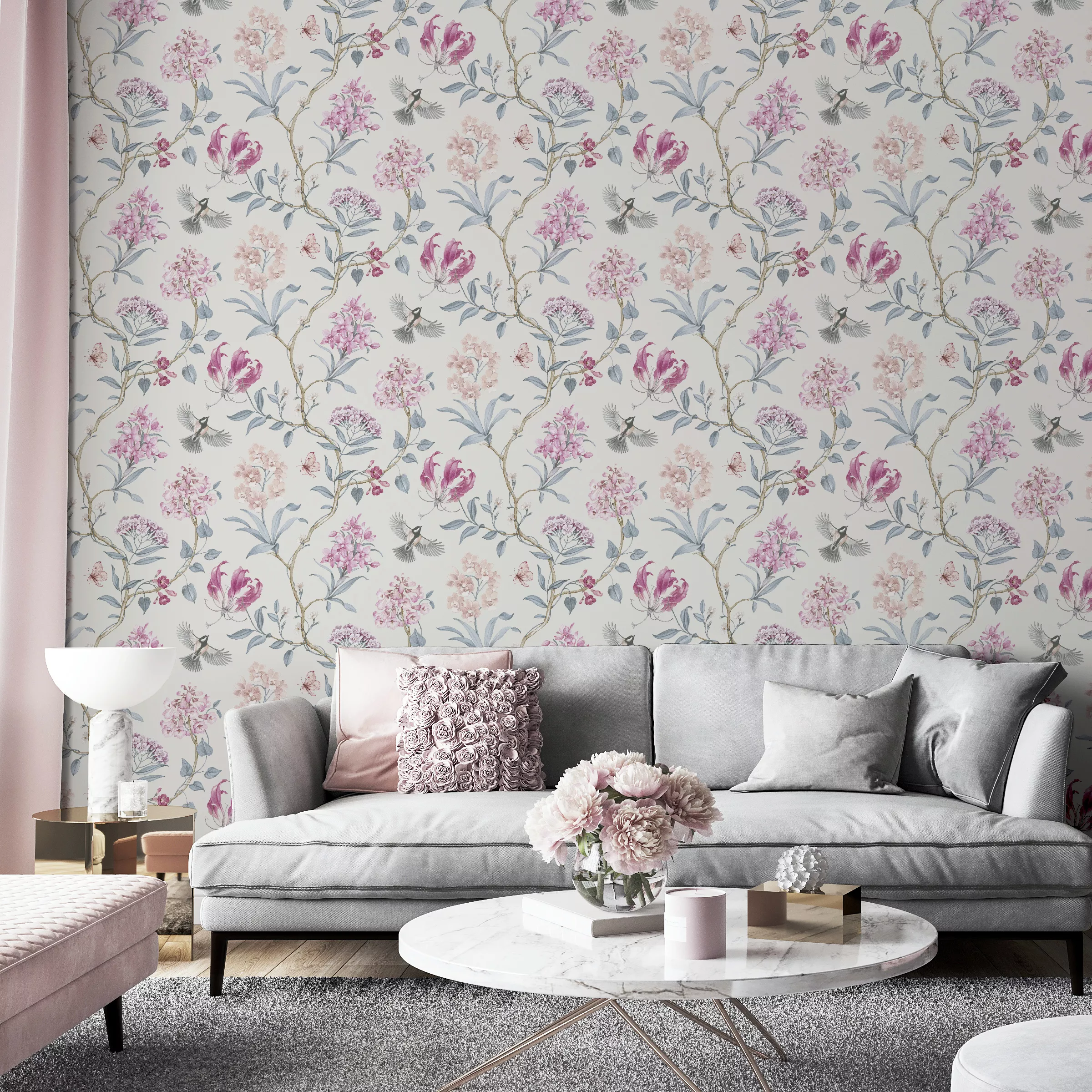 GoodHome Cidon Cream & Pink Floral Textured Wallpaper 4 GoodHome Cidon Cream & Pink Floral Textured Wallpaper - Image 2