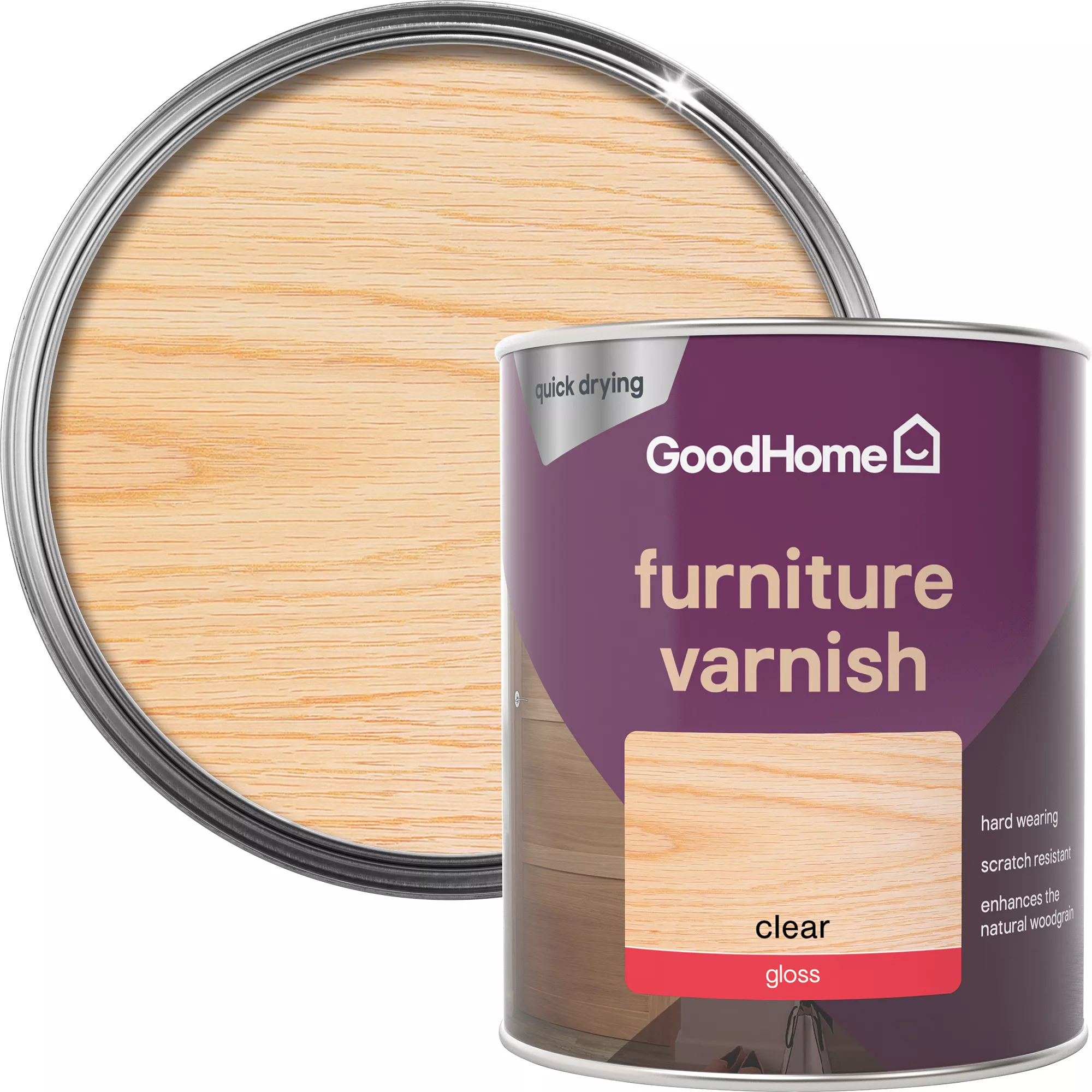 GoodHome Clear Gloss Multi-surface Furniture Wood Varnish, 750ml 3 GoodHome Clear Gloss Multi-surface Furniture Wood Varnish, 750ml
