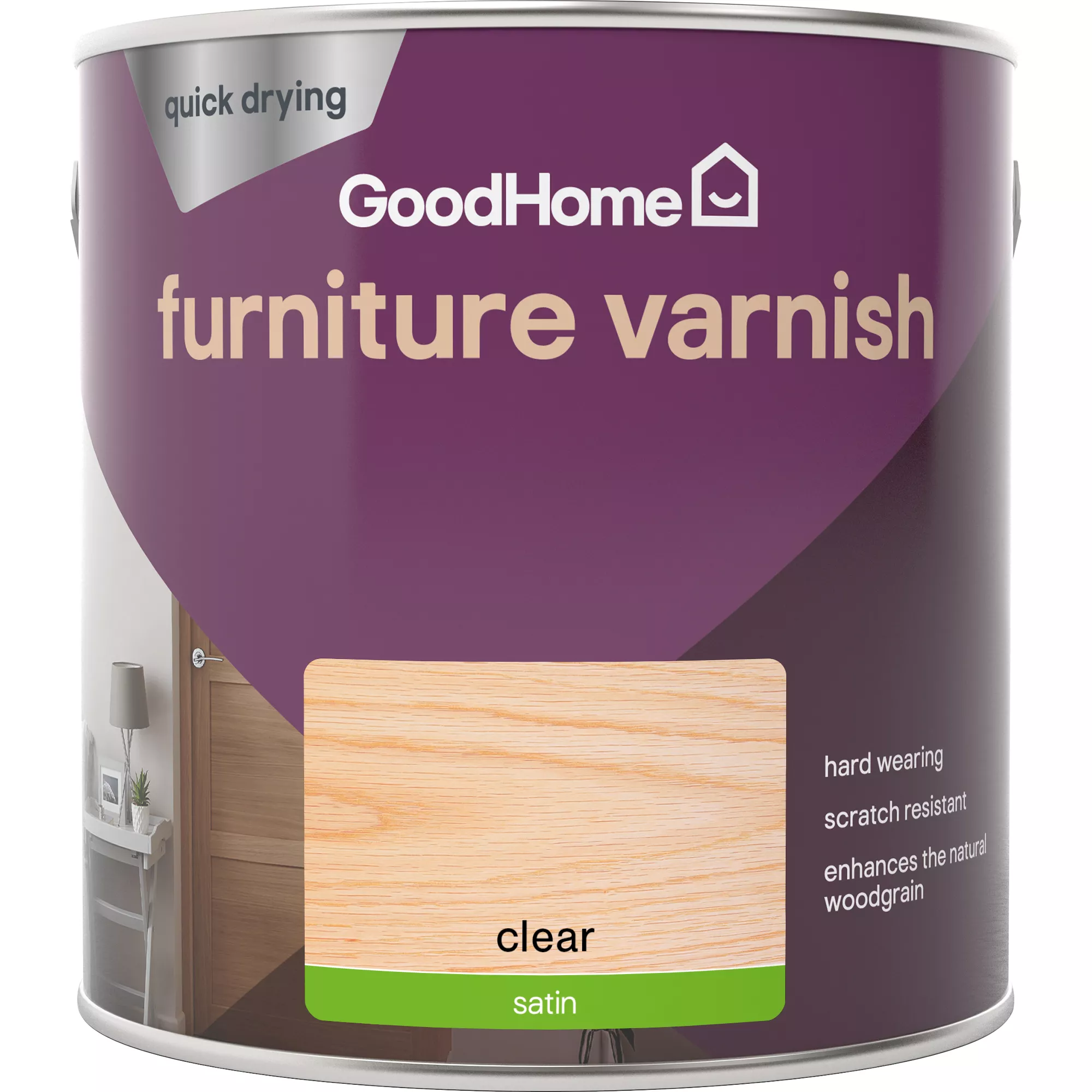 GoodHome Clear Satin Multi-surface Furniture Wood Varnish, 2.5L 4 GoodHome Clear Satin Multi-surface Furniture Wood Varnish, 2.5L - Image 2