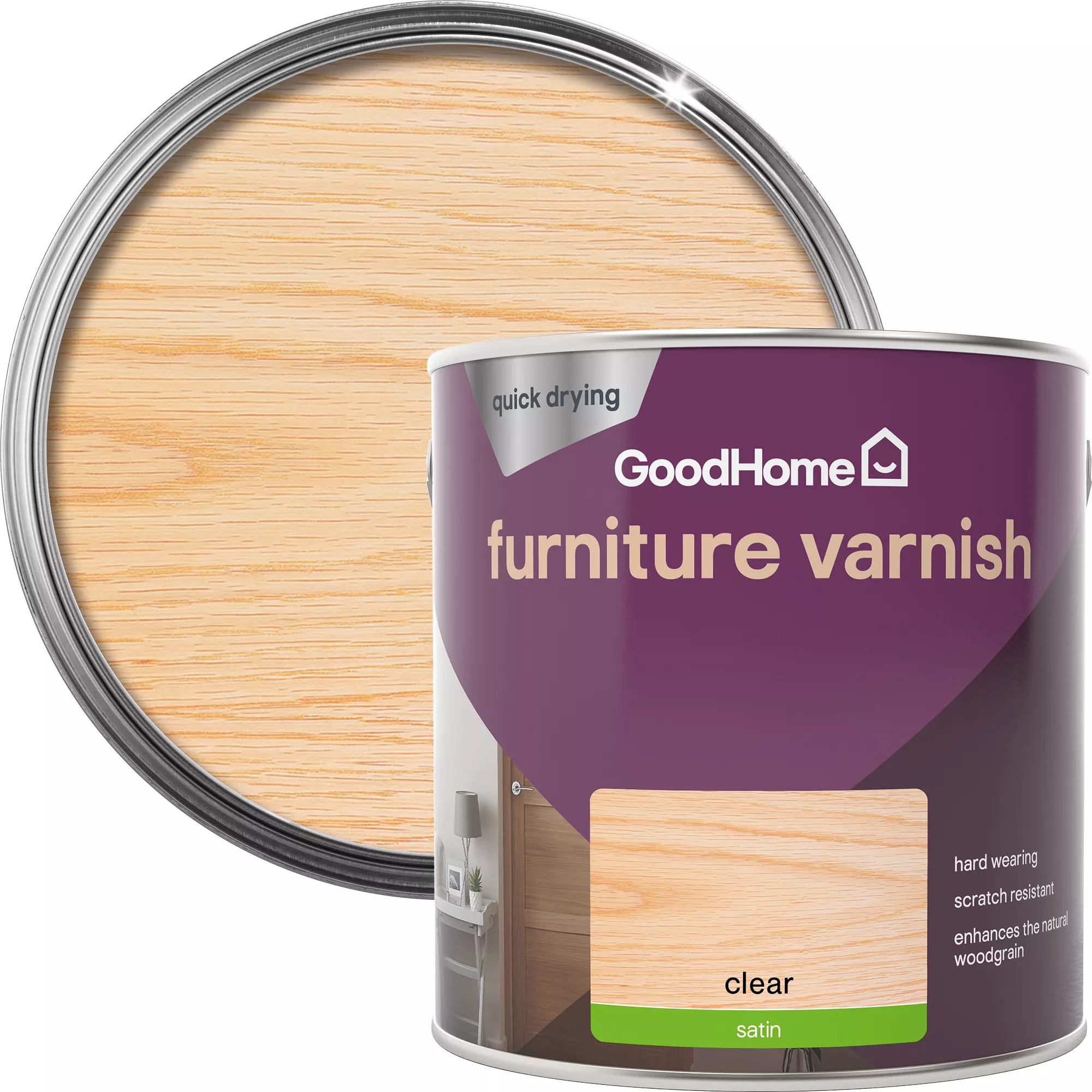 GoodHome Clear Satin Multi-surface Furniture Wood Varnish, 2.5L 3 GoodHome Clear Satin Multi-surface Furniture Wood Varnish, 2.5L