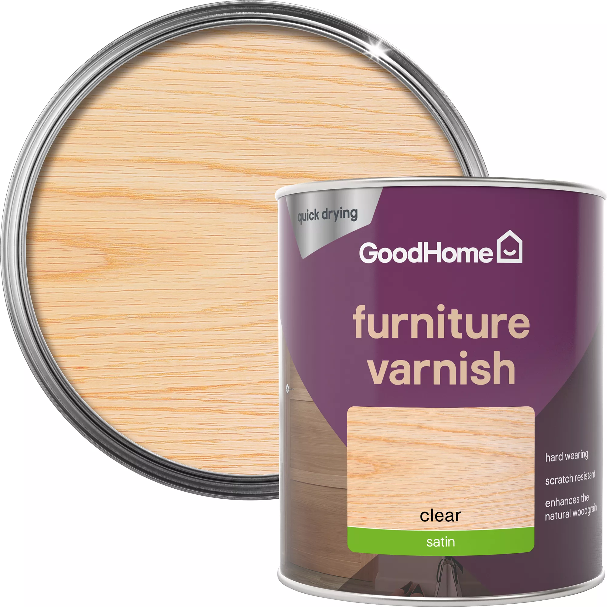 GoodHome Clear Satin Multi-surface Furniture Wood Varnish, 750ml 3 GoodHome Clear Satin Multi-surface Furniture Wood Varnish, 750ml