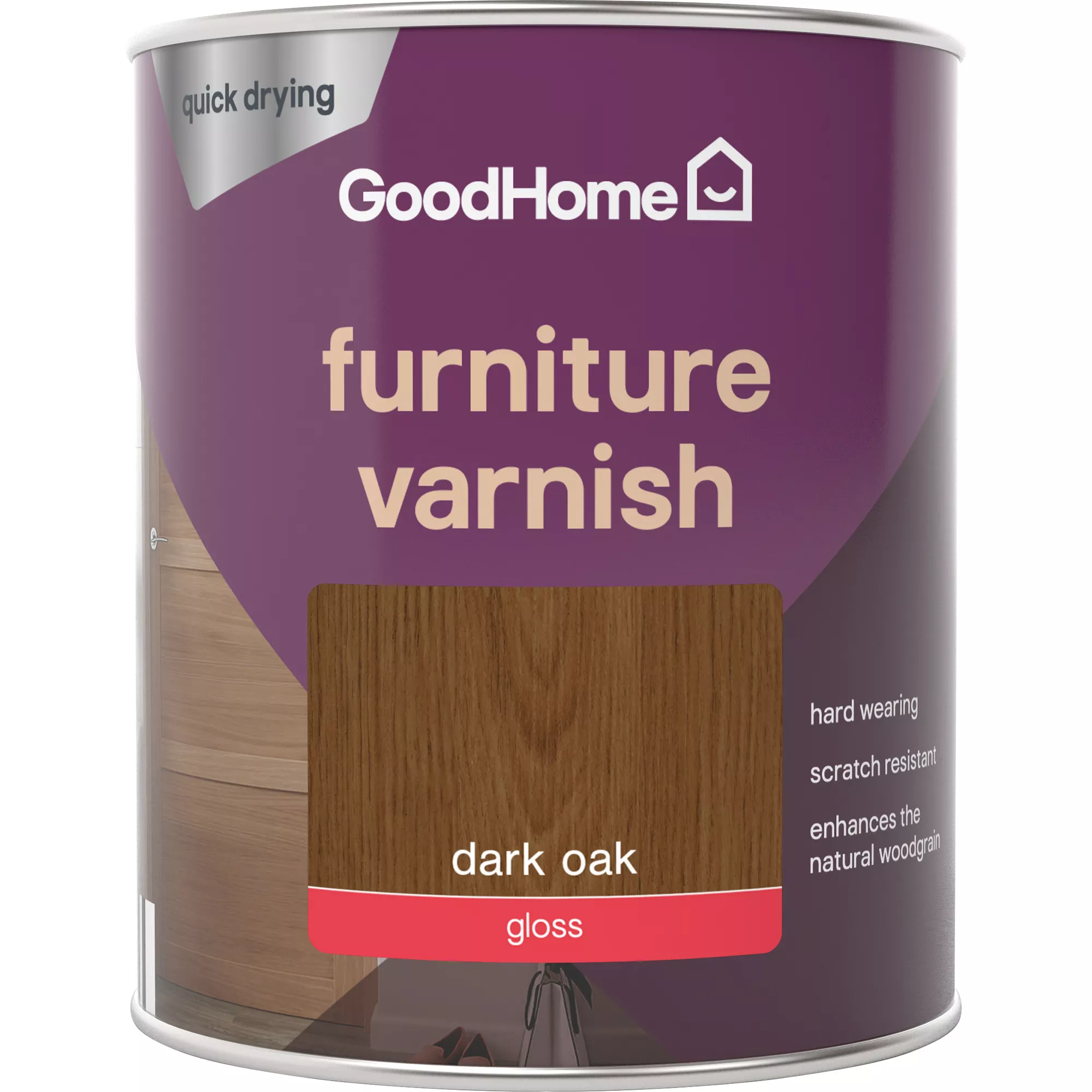 GoodHome Dark Oak Gloss Multi-surface Furniture Wood Varnish, 750ml 4 GoodHome Dark Oak Gloss Multi-surface Furniture Wood Varnish, 750ml - Image 2