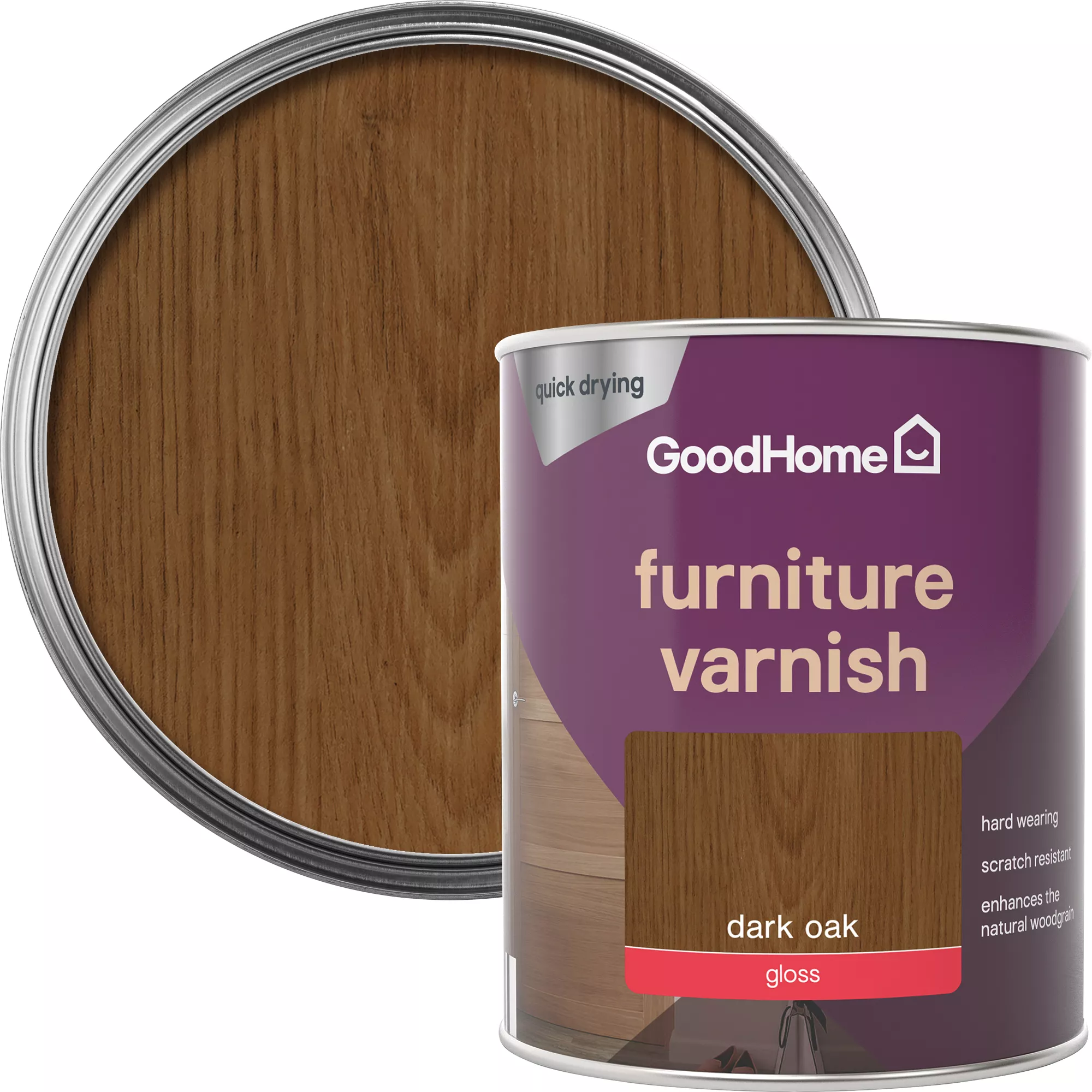 GoodHome Dark Oak Gloss Multi-surface Furniture Wood Varnish, 750ml 3 GoodHome Dark Oak Gloss Multi-surface Furniture Wood Varnish, 750ml