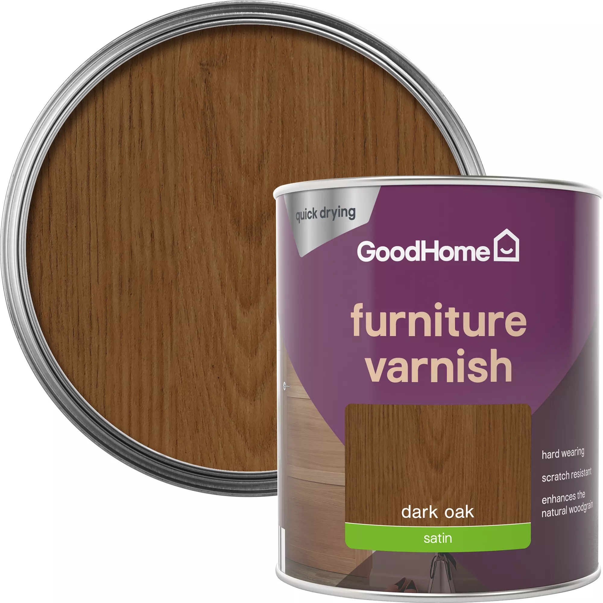 GoodHome Dark Oak Satin Multi-surface Furniture Wood Varnish, 750ml 3 GoodHome Dark Oak Satin Multi-surface Furniture Wood Varnish, 750ml