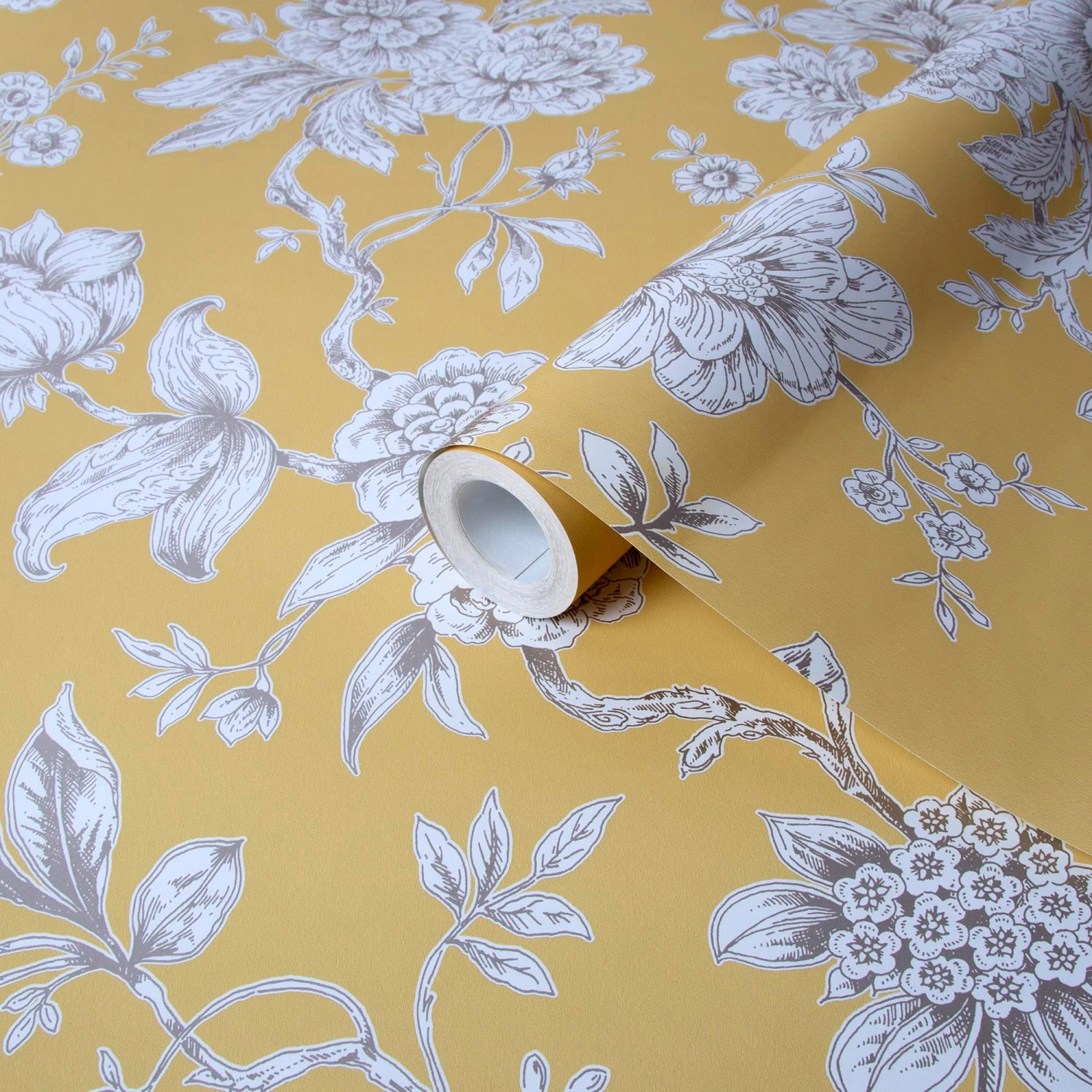 GoodHome Davenham Yellow Floral Metallic Effect Smooth Wallpaper 3 GoodHome Davenham Yellow Floral Metallic Effect Smooth Wallpaper