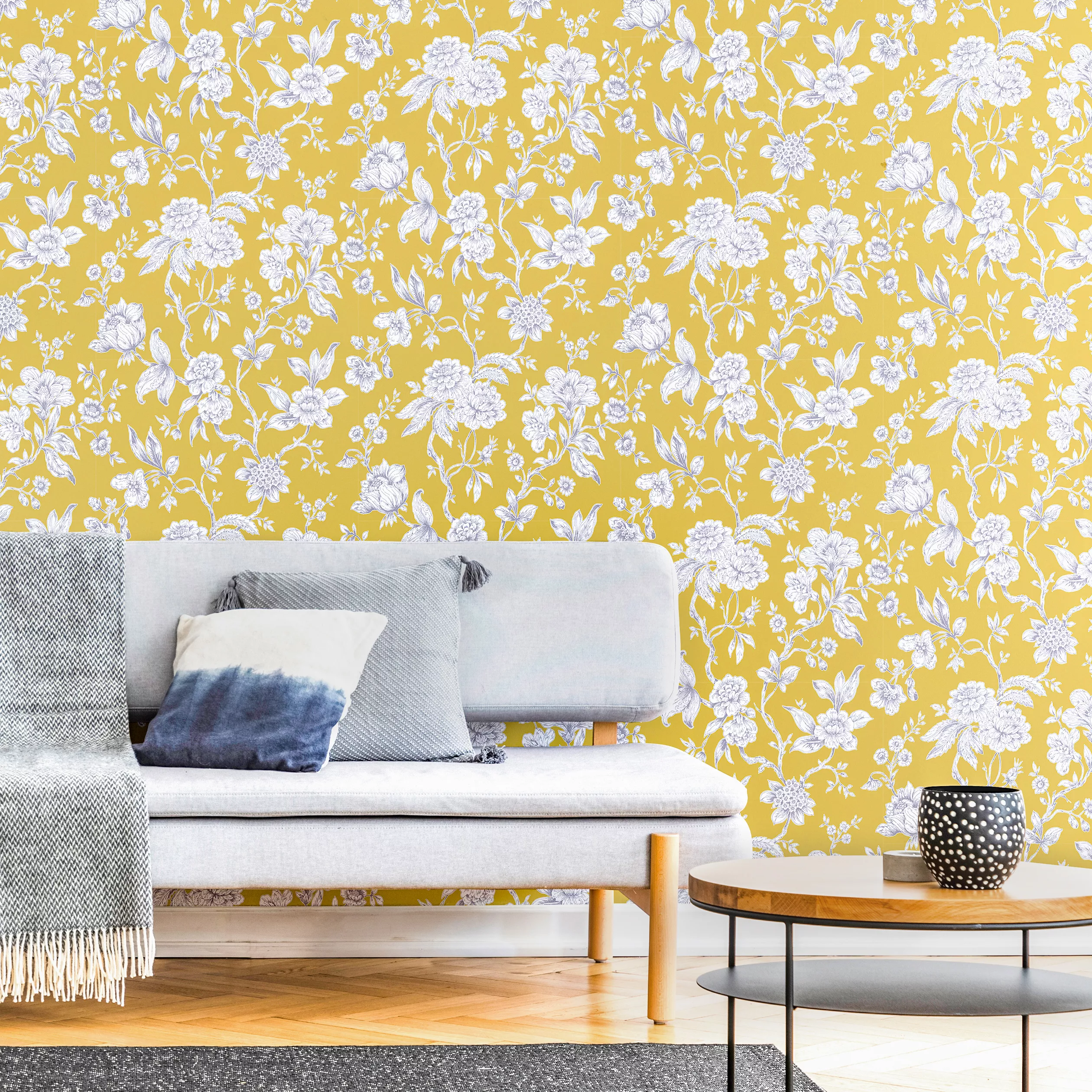GoodHome Davenham Yellow Floral Metallic Effect Smooth Wallpaper 6 GoodHome Davenham Yellow Floral Metallic Effect Smooth Wallpaper - Image 4