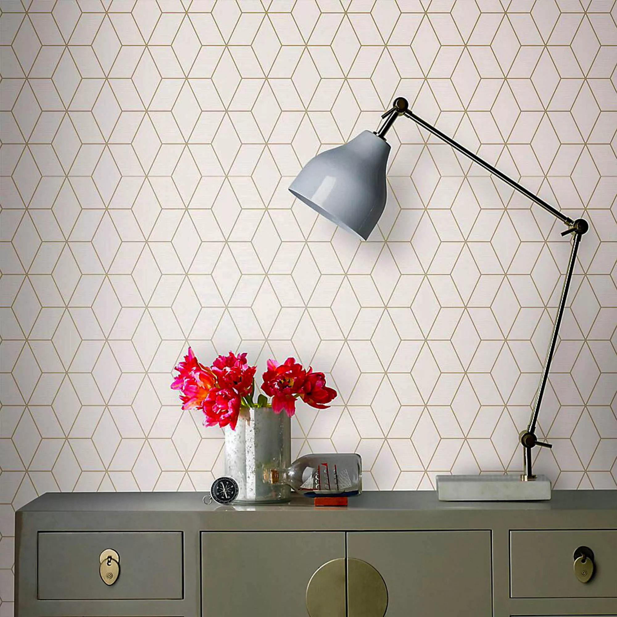 GoodHome Donnington Cream Geometric Metallic Effect Smooth Wallpaper 6 GoodHome Donnington Cream Geometric Metallic Effect Smooth Wallpaper - Image 4