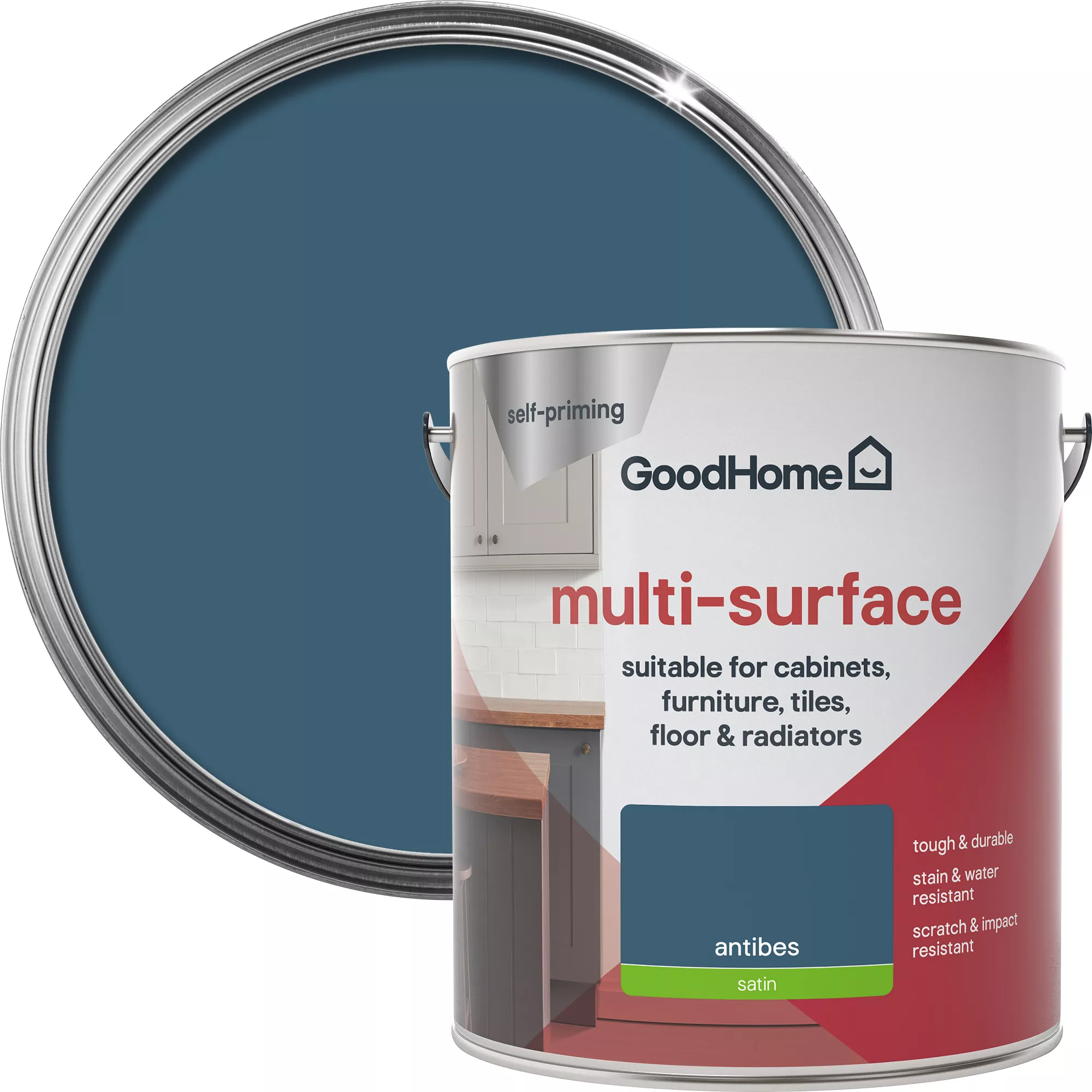 GoodHome Durable Antibes Satin Multi-surface Paint, 2L 3 GoodHome Durable Antibes Satin Multi-surface Paint, 2L