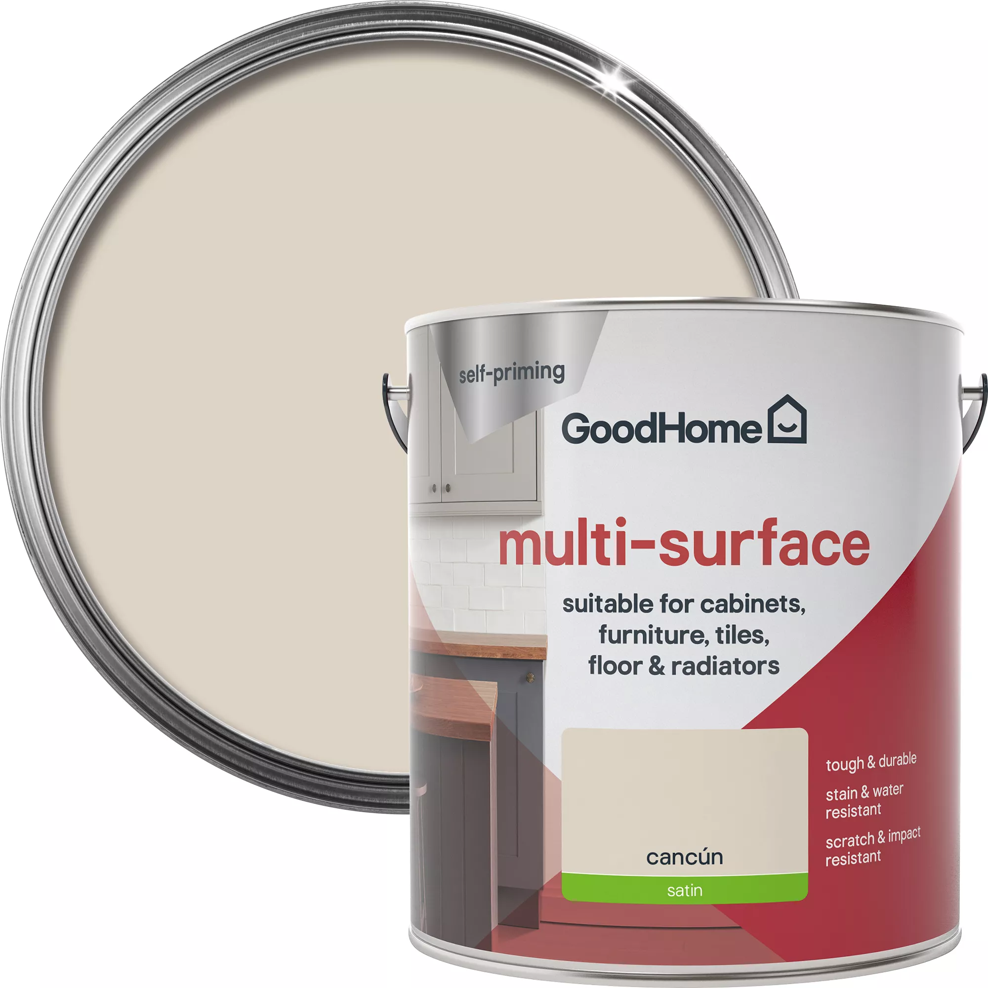GoodHome Durable Cancun Satin Multi-surface Paint, 2L 3 GoodHome Durable Cancun Satin Multi-surface Paint, 2L