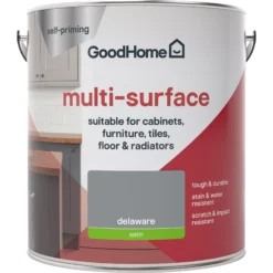 GoodHome Durable Delaware Satin Multi-surface Paint, 2L -Trade Points goodhome durable delaware satin multi surface paint 2l3663602586173 02c