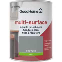 GoodHome Durable Delaware Satin Multi-surface Paint, 750ml -Trade Points goodhome durable delaware satin multi surface paint 750ml3663602585718 02c