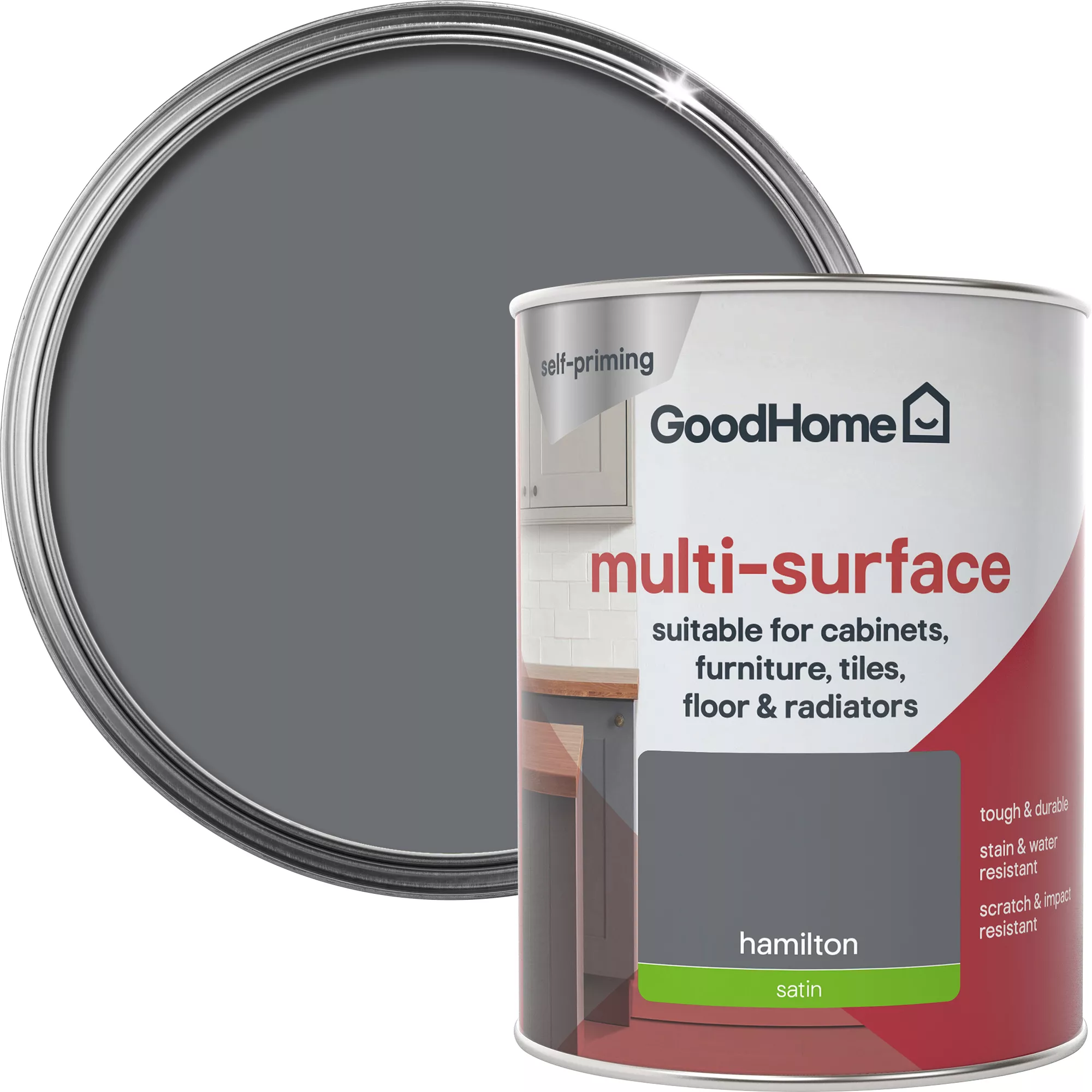 GoodHome Durable Hamilton Satin Multi-surface Paint, 750ml 3 GoodHome Durable Hamilton Satin Multi-surface Paint, 750ml