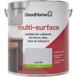 GoodHome Durable Melville Satin Multi-surface Paint, 2L -Trade Points goodhome durable melville satin multi surface paint 2l3663602586296 02c