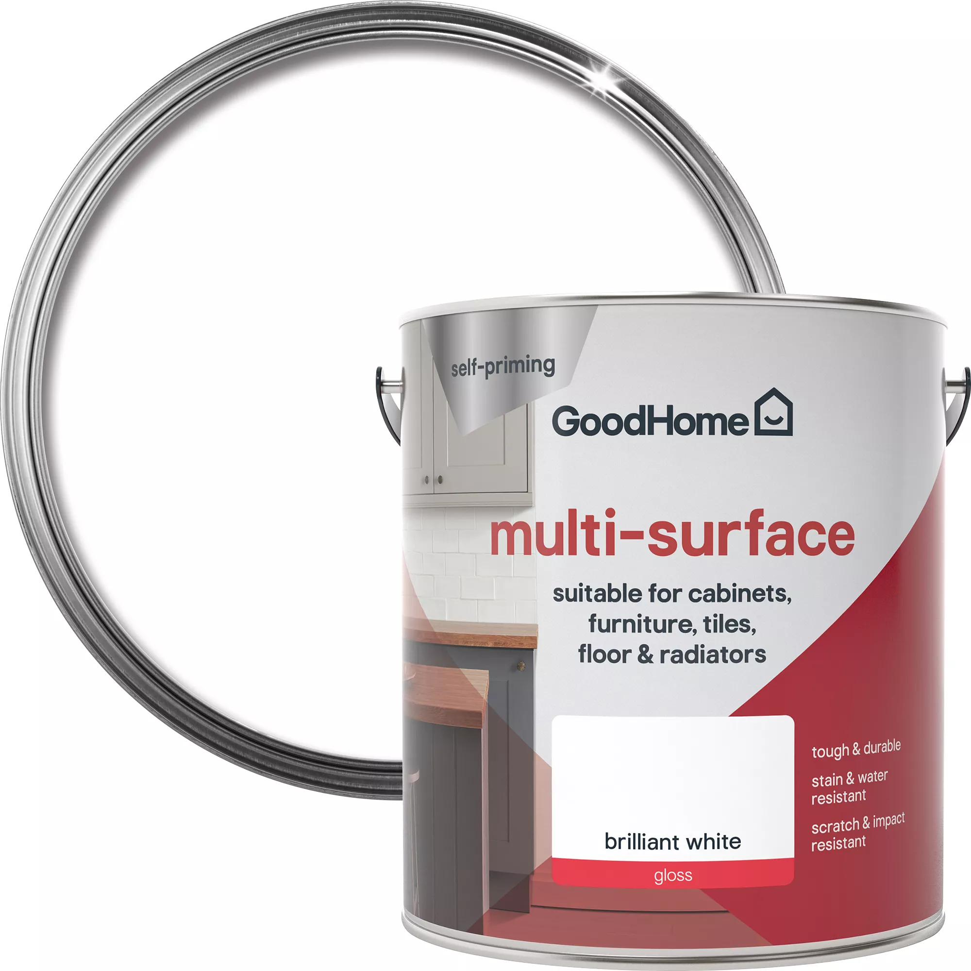 GoodHome Durable North Pole (Brilliant White) Gloss Multi-surface Paint, 2L 3 GoodHome Durable North Pole (Brilliant White) Gloss Multi-surface Paint, 2L