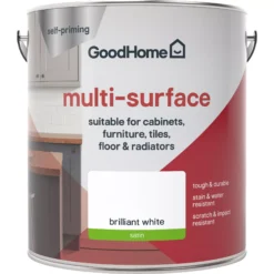 GoodHome Durable North Pole (Brilliant White) Satin Multi-surface Paint, 2L 8 GoodHome Durable North Pole (Brilliant White) Satin Multi-surface Paint, 2L -Trade Points goodhome durable north pole brilliant white satin multi surface paint 2l3663602586111 02c