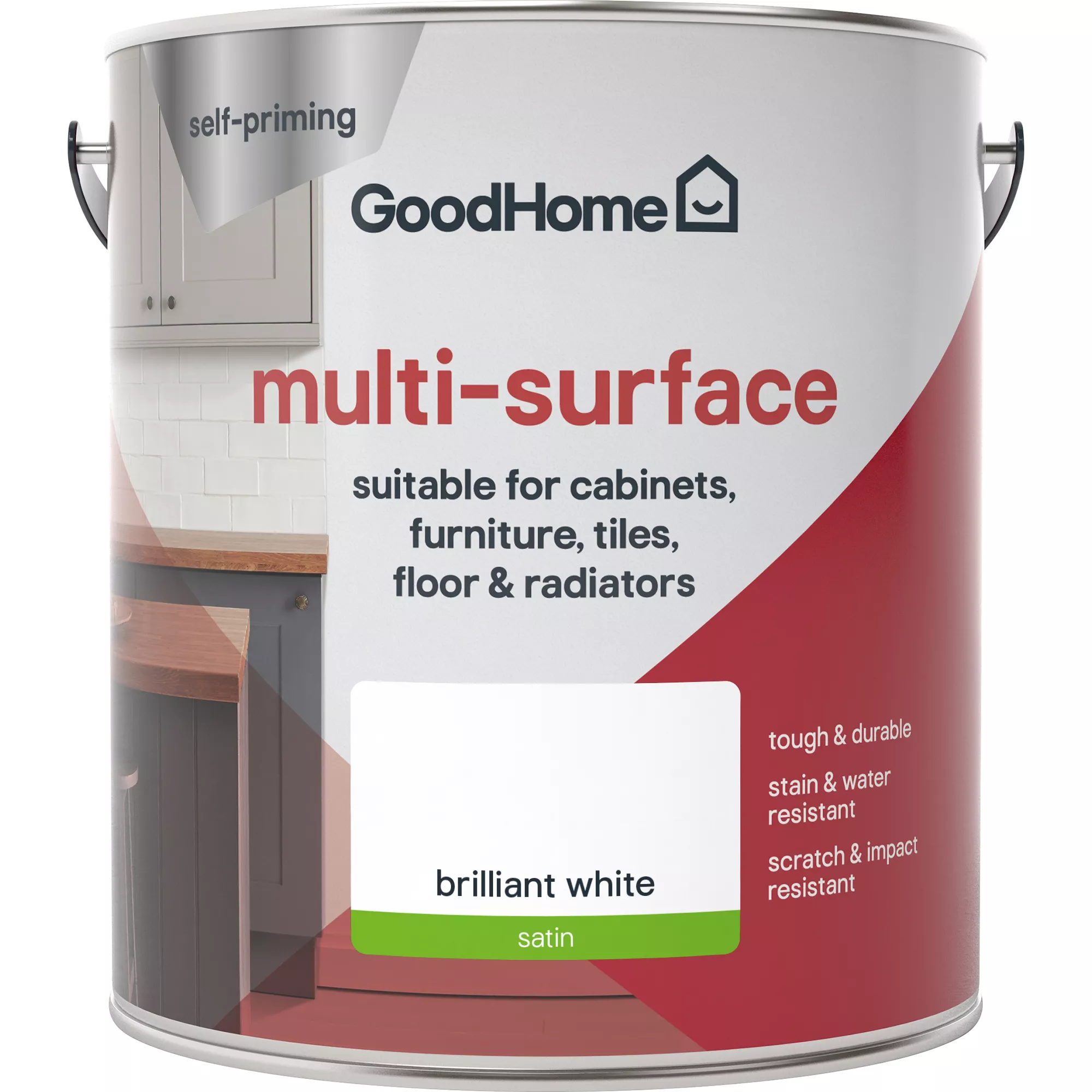 GoodHome Durable North Pole (Brilliant White) Satin Multi-surface Paint, 2L 5 GoodHome Durable North Pole (Brilliant White) Satin Multi-surface Paint, 2L - Image 3