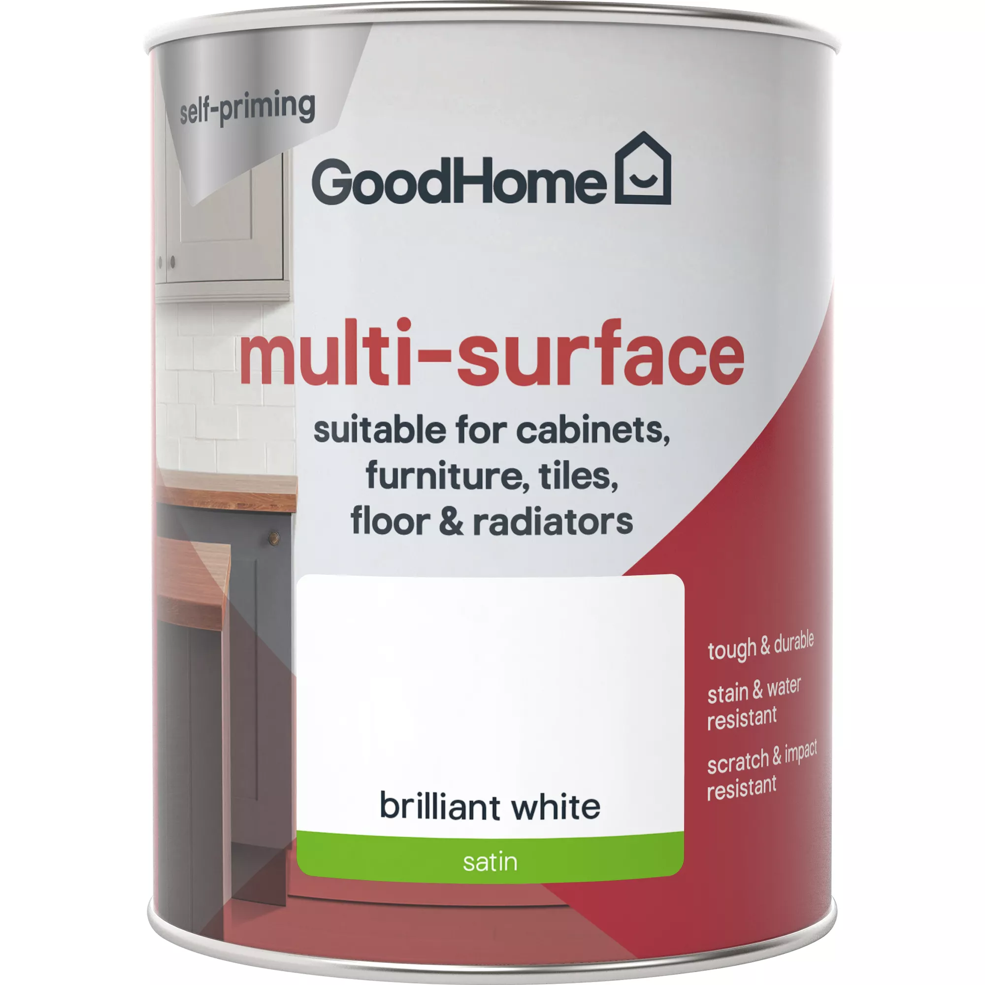 GoodHome Durable North Pole (Brilliant White) Satin Multi-surface Paint, 750ml 5 GoodHome Durable North Pole (Brilliant White) Satin Multi-surface Paint, 750ml - Image 3