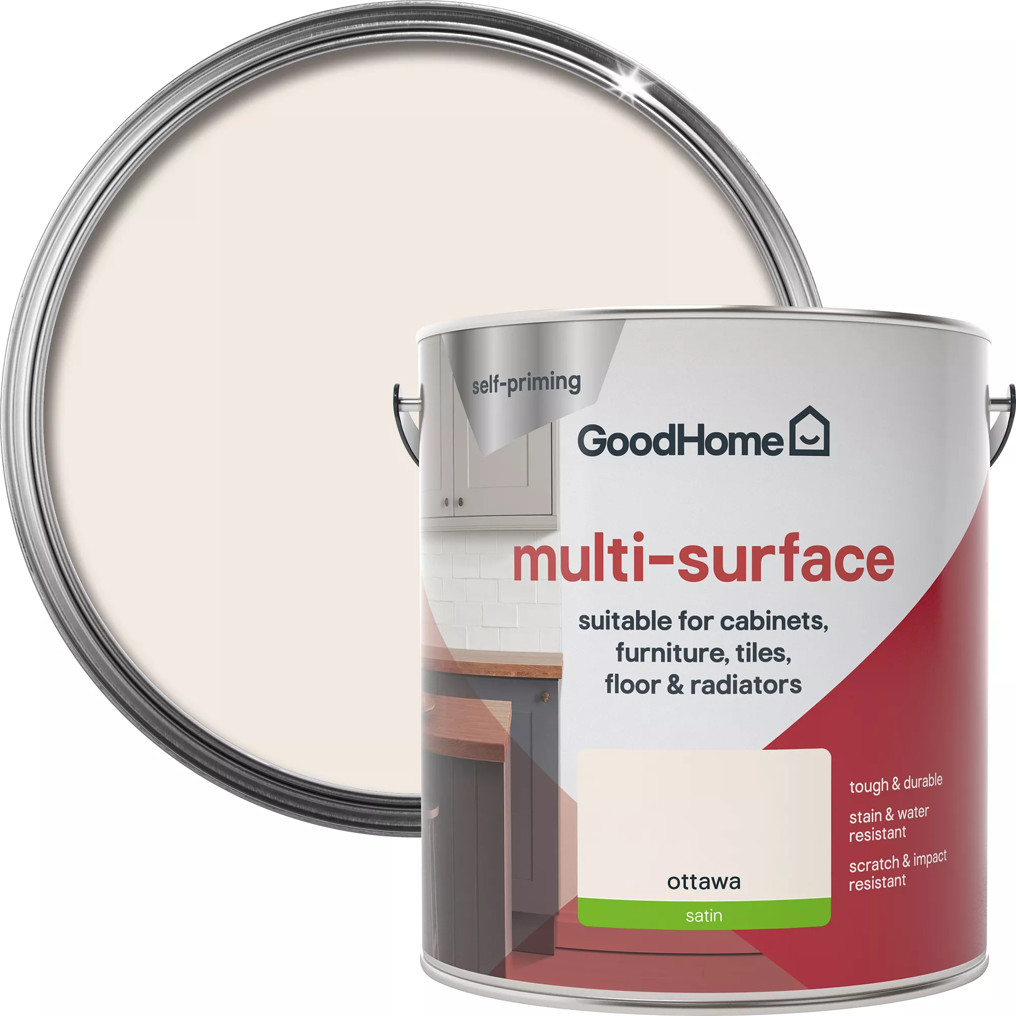 GoodHome Durable Ottawa Satin Multi-surface Paint, 2L 3 GoodHome Durable Ottawa Satin Multi-surface Paint, 2L