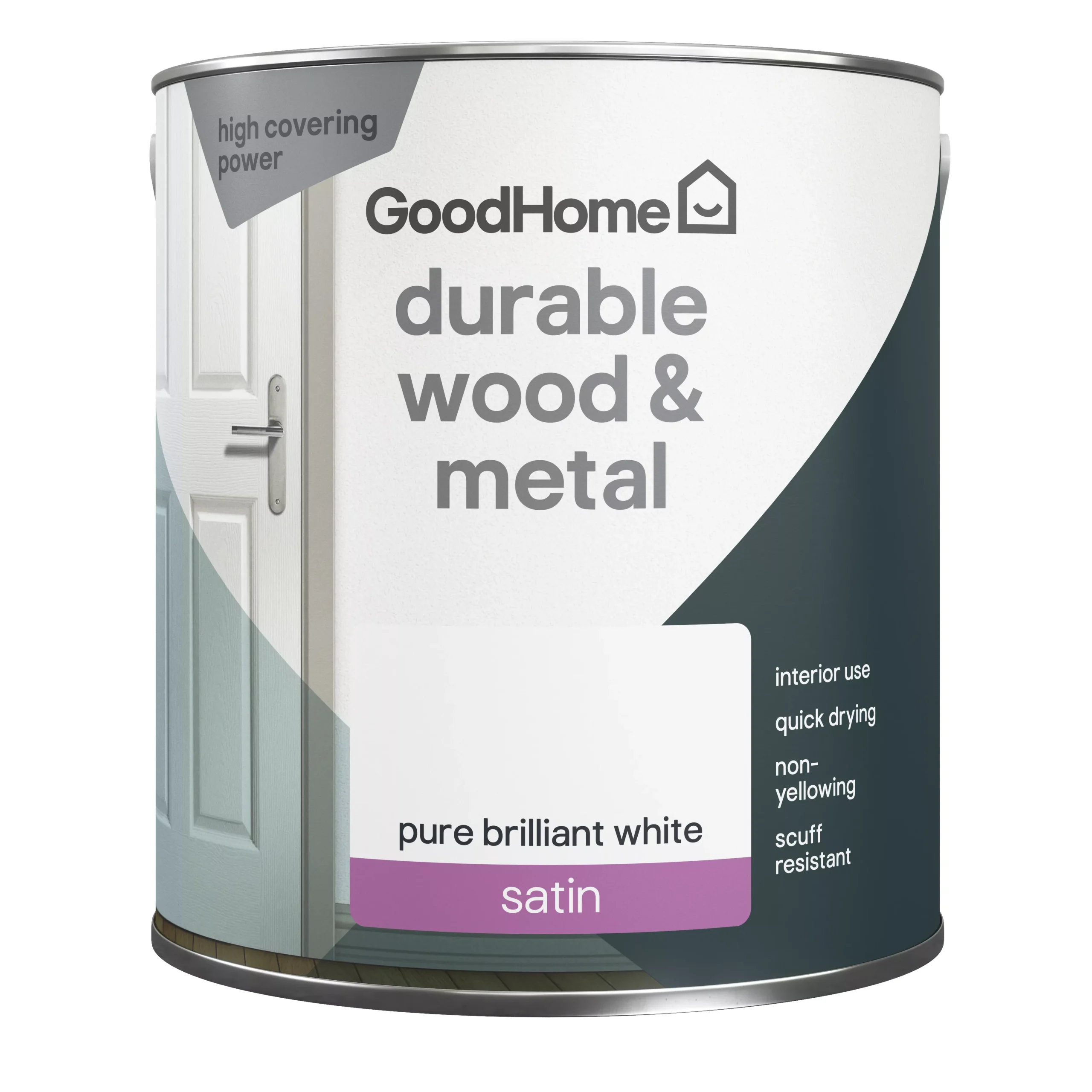 GoodHome Durable Pure Brilliant White Satinwood Metal & Wood Paint, 2.5L 4 GoodHome Durable Pure Brilliant White Satinwood Metal & Wood Paint, 2.5L - Image 2