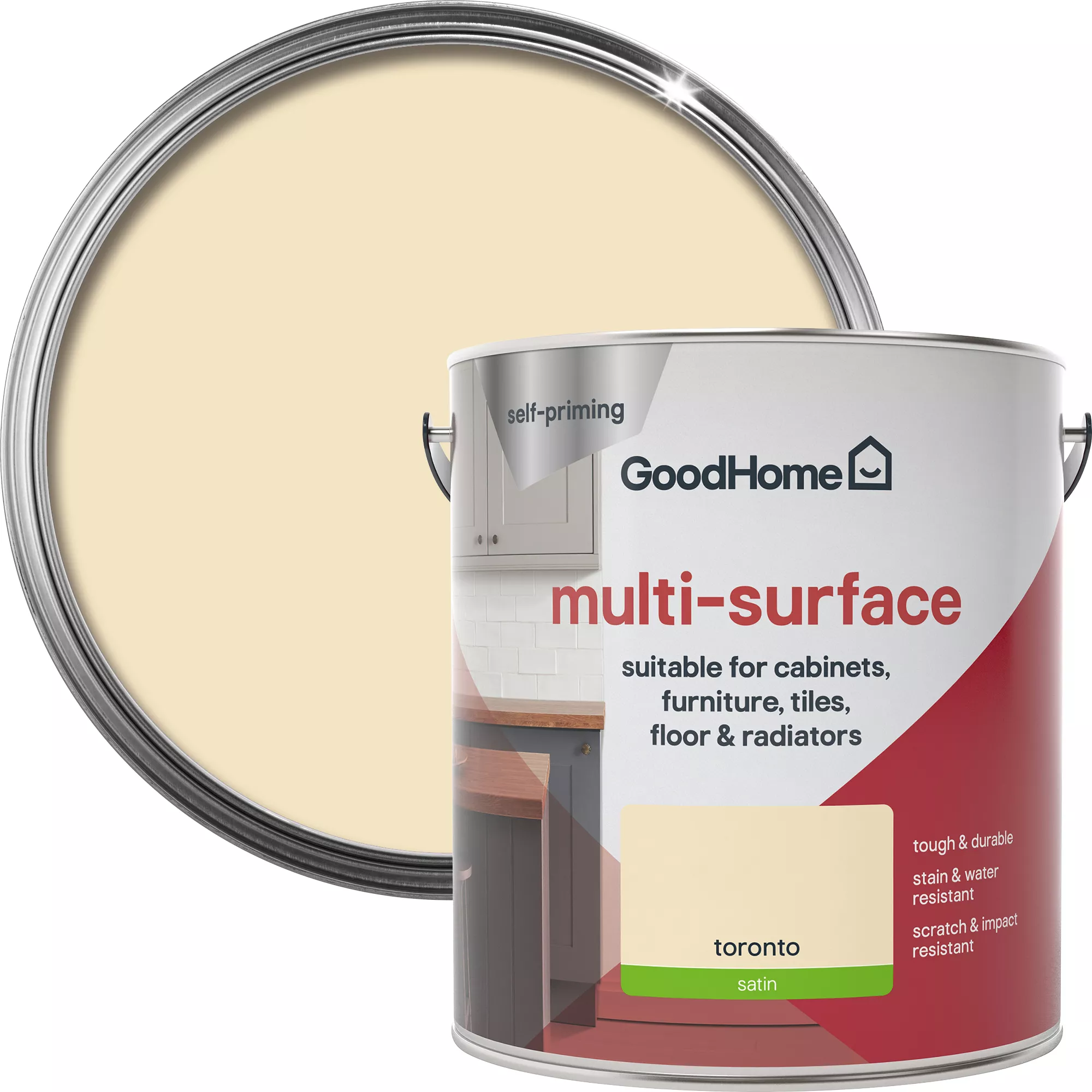 GoodHome Durable Toronto Satin Multi-surface Paint, 2L 3 GoodHome Durable Toronto Satin Multi-surface Paint, 2L