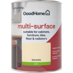 GoodHome Durable Toronto Satin Multi-surface Paint, 750ml -Trade Points goodhome durable toronto satin multi surface paint 750ml3663602585770 02c