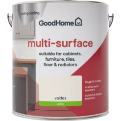 GoodHome Durable Valdez Satin Multi-surface Paint, 2L -Trade Points goodhome durable valdez satin multi surface paint 2l3663602586128 02c