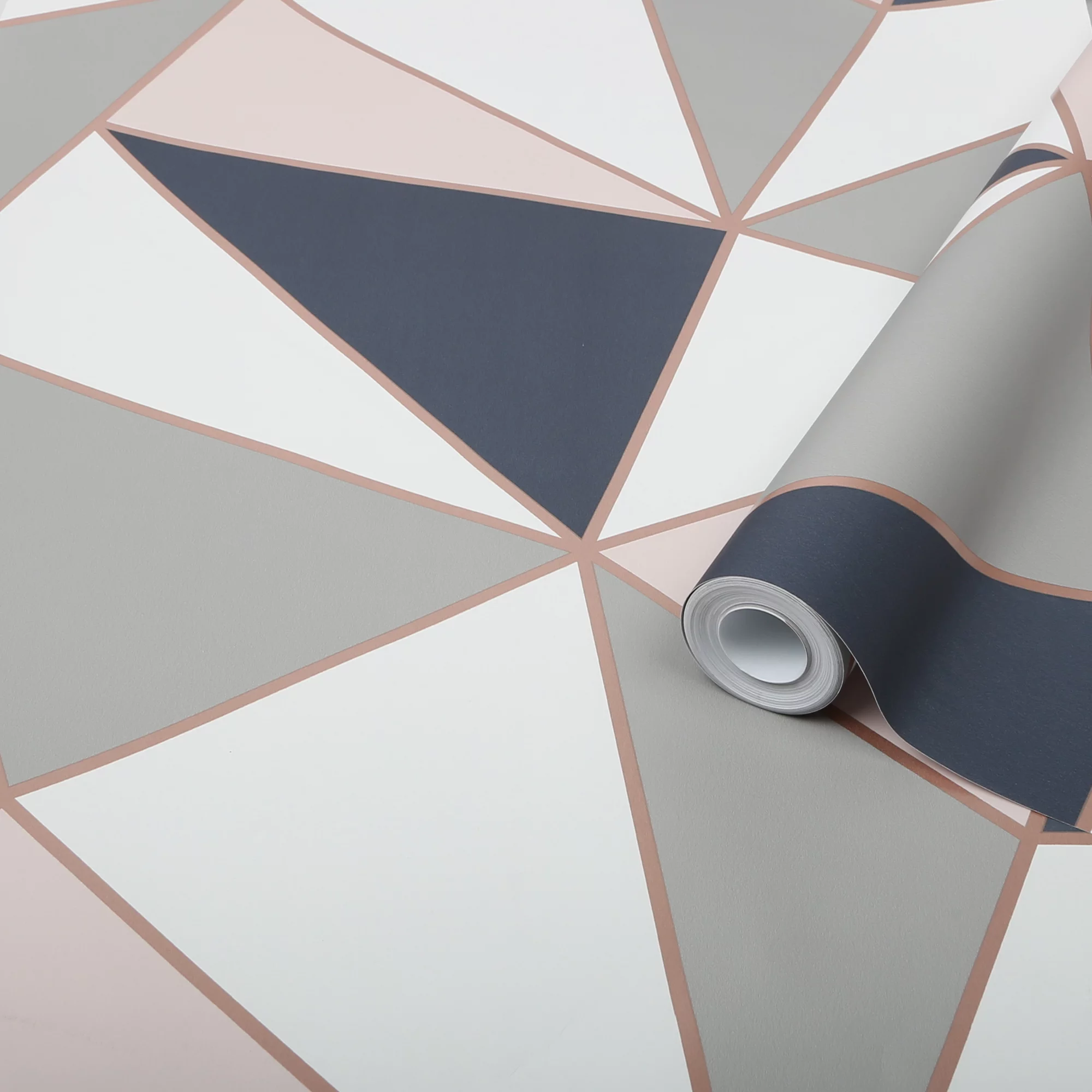 GoodHome Eastnor Navy & Pink Geometric Metallic Effect Smooth Wallpaper 3 GoodHome Eastnor Navy & Pink Geometric Metallic Effect Smooth Wallpaper