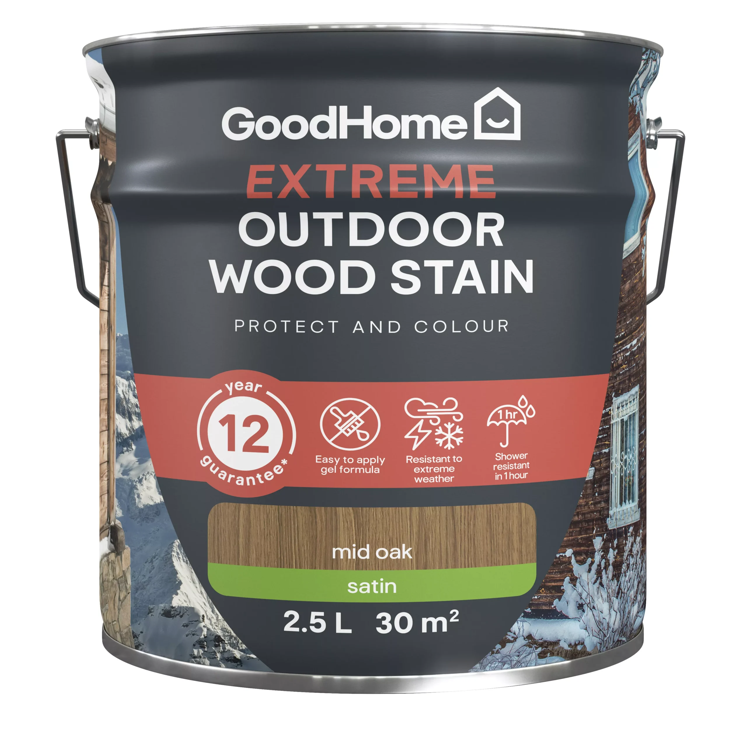 GoodHome Extreme Outdoor Mid Oak Satin Quick Dry Wood Stain, 2.5L 4 GoodHome Extreme Outdoor Mid Oak Satin Quick Dry Wood Stain, 2.5L - Image 2