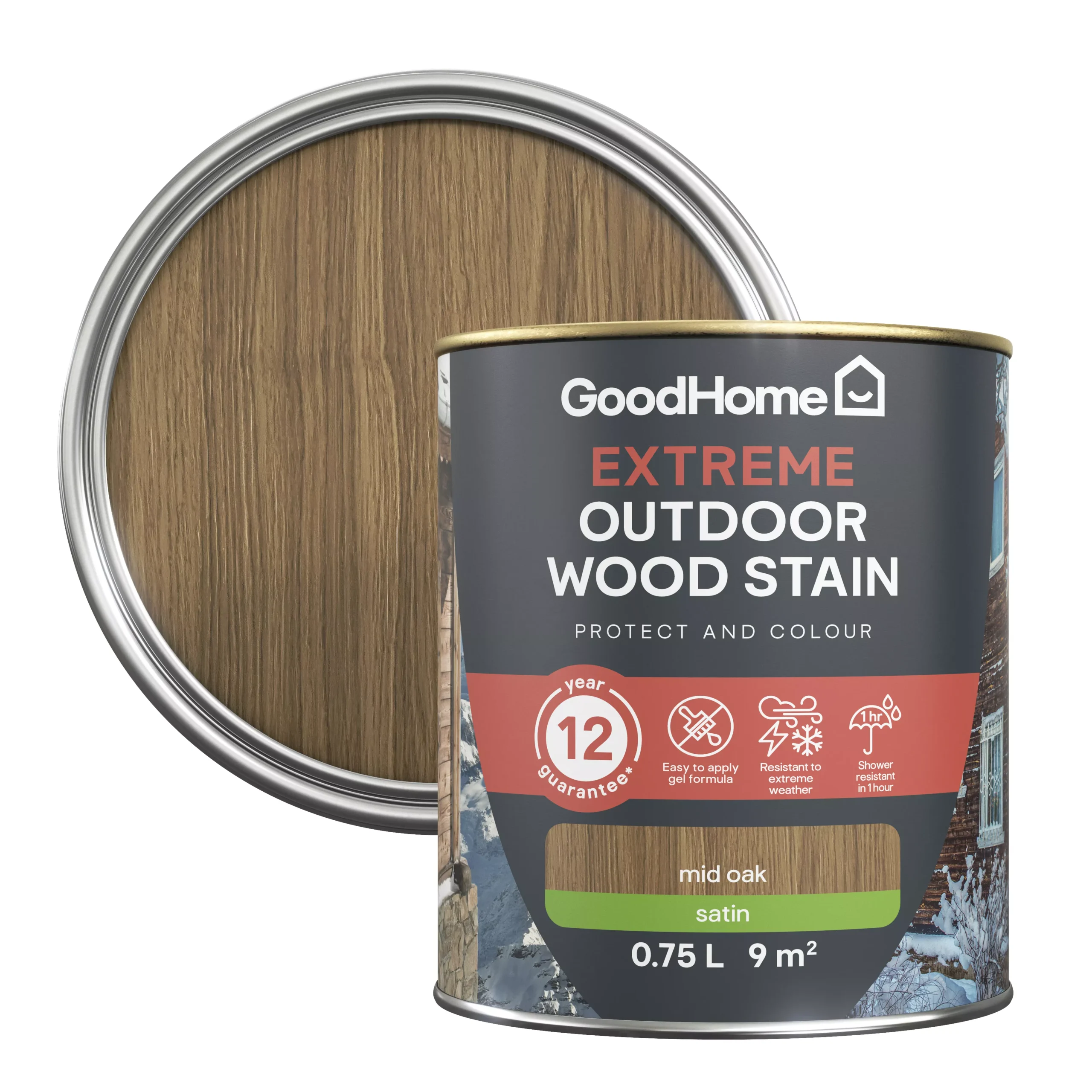GoodHome Extreme Outdoor Mid Oak Satin Quick Dry Wood Stain, 750ml 3 GoodHome Extreme Outdoor Mid Oak Satin Quick Dry Wood Stain, 750ml
